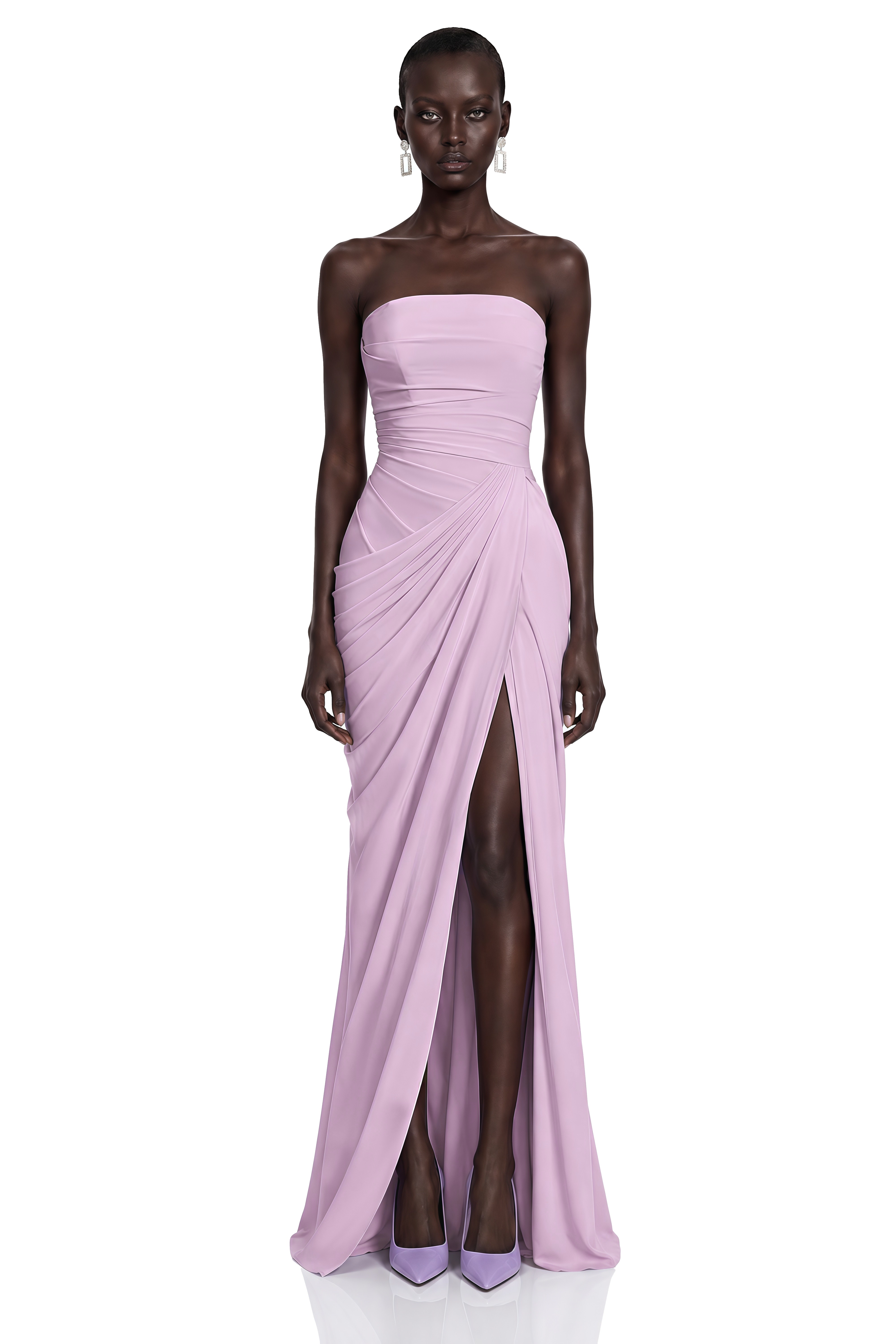 Safiya Purple Ruched Maxi Dress with Cross Front