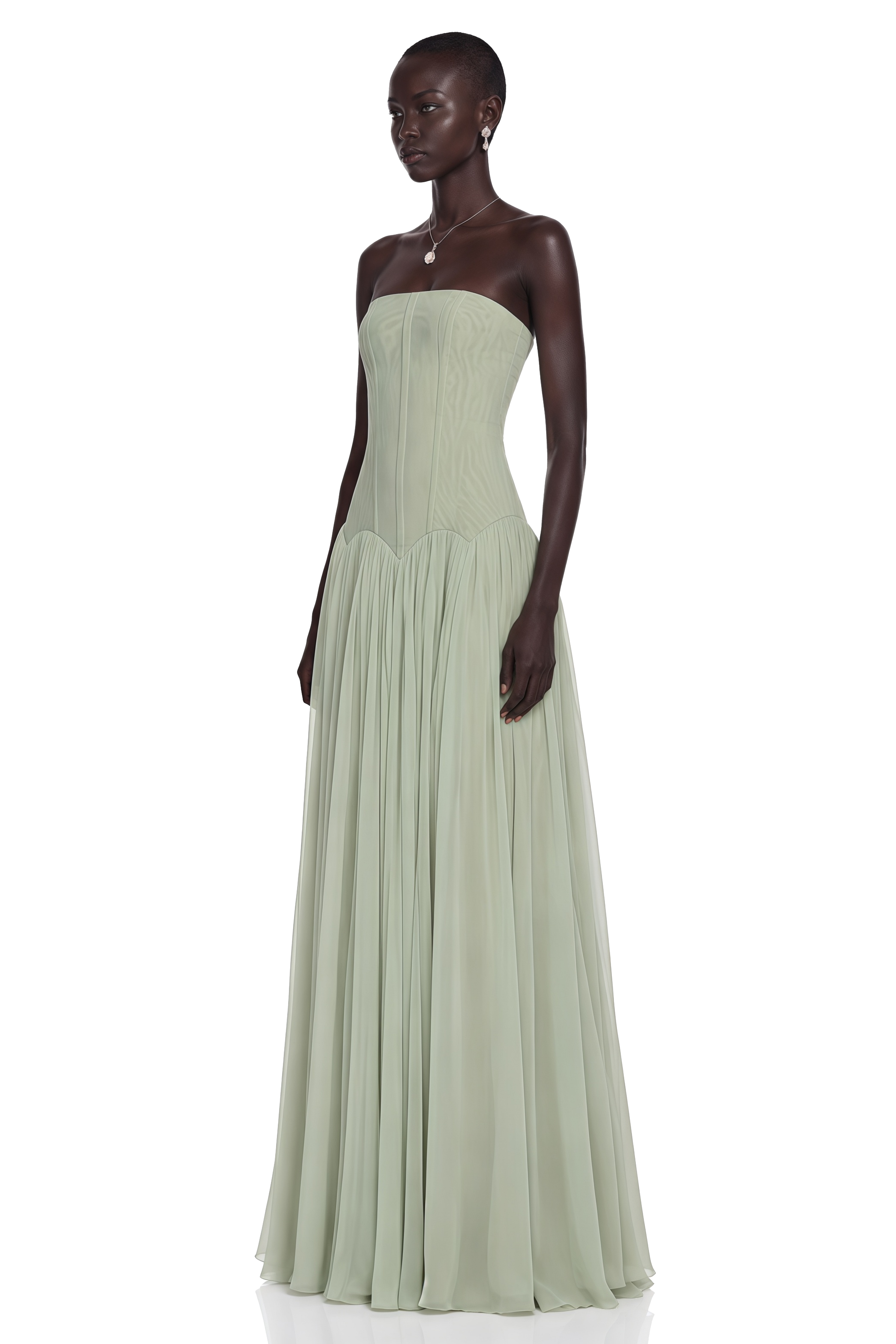 Salome Green Off Shoulder Pleated Maxi Dress