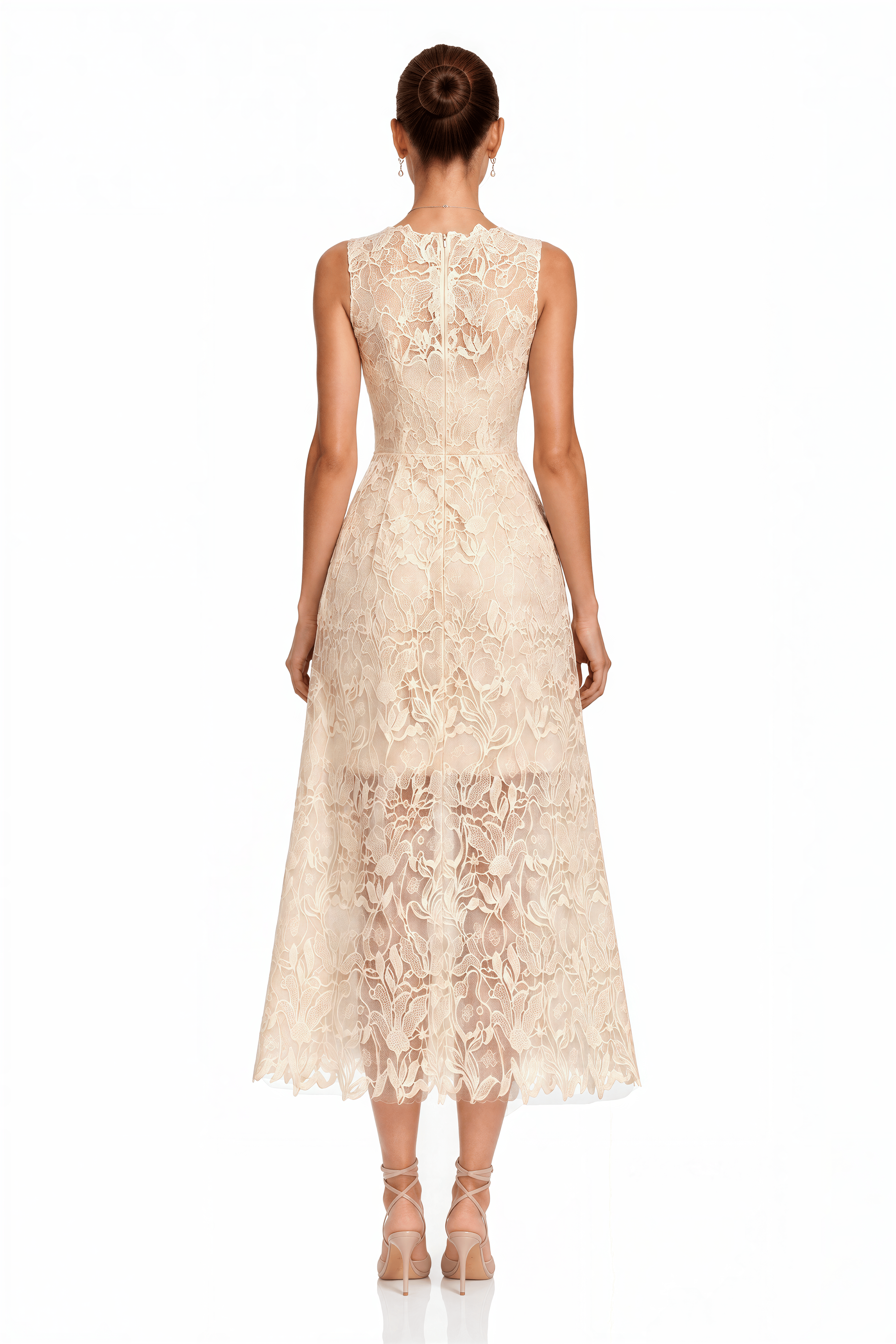 Sarlota Neutral Floral Lace Midi Dress