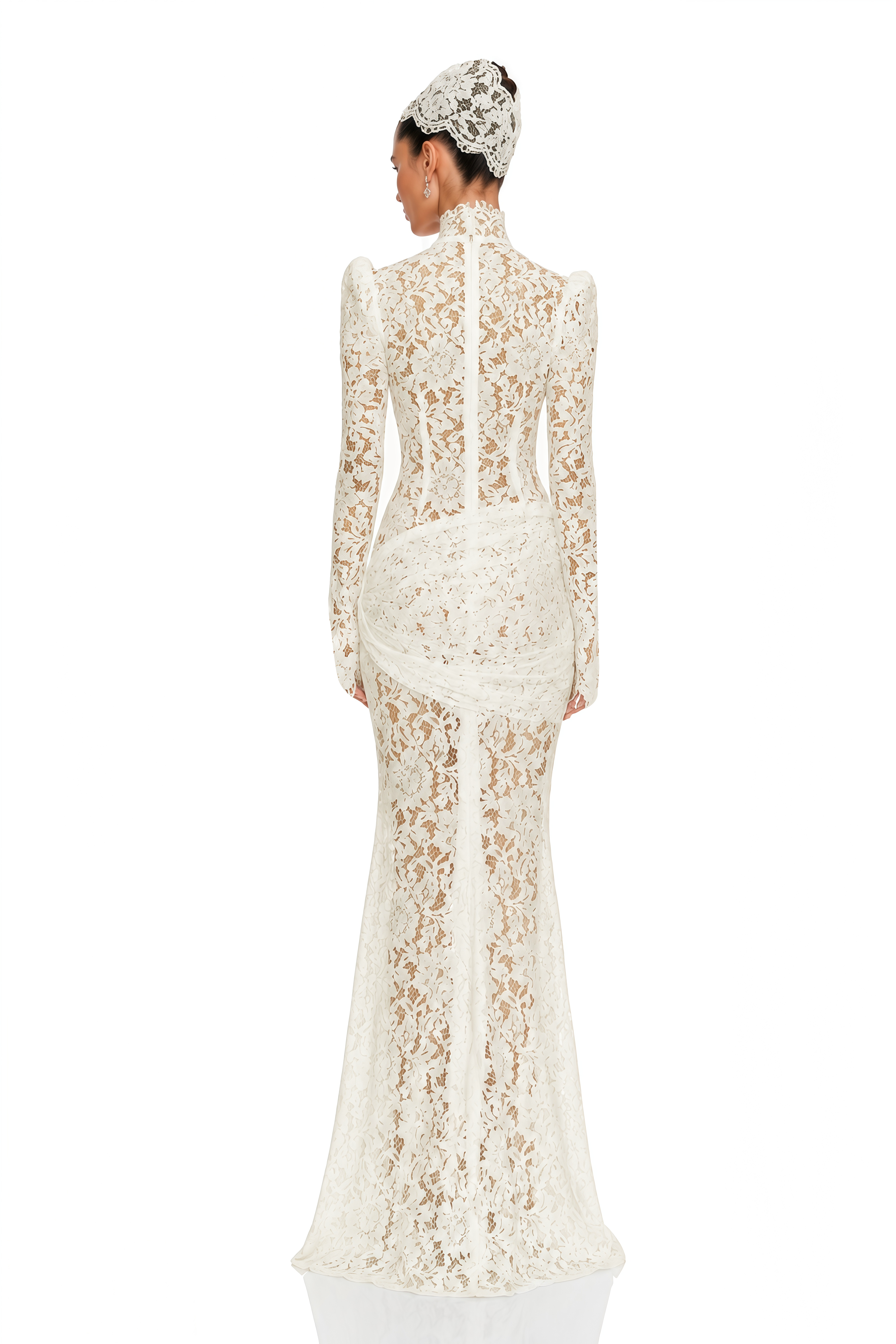 Saskia White High Neck Long Sleeve Lace Maxi Dress