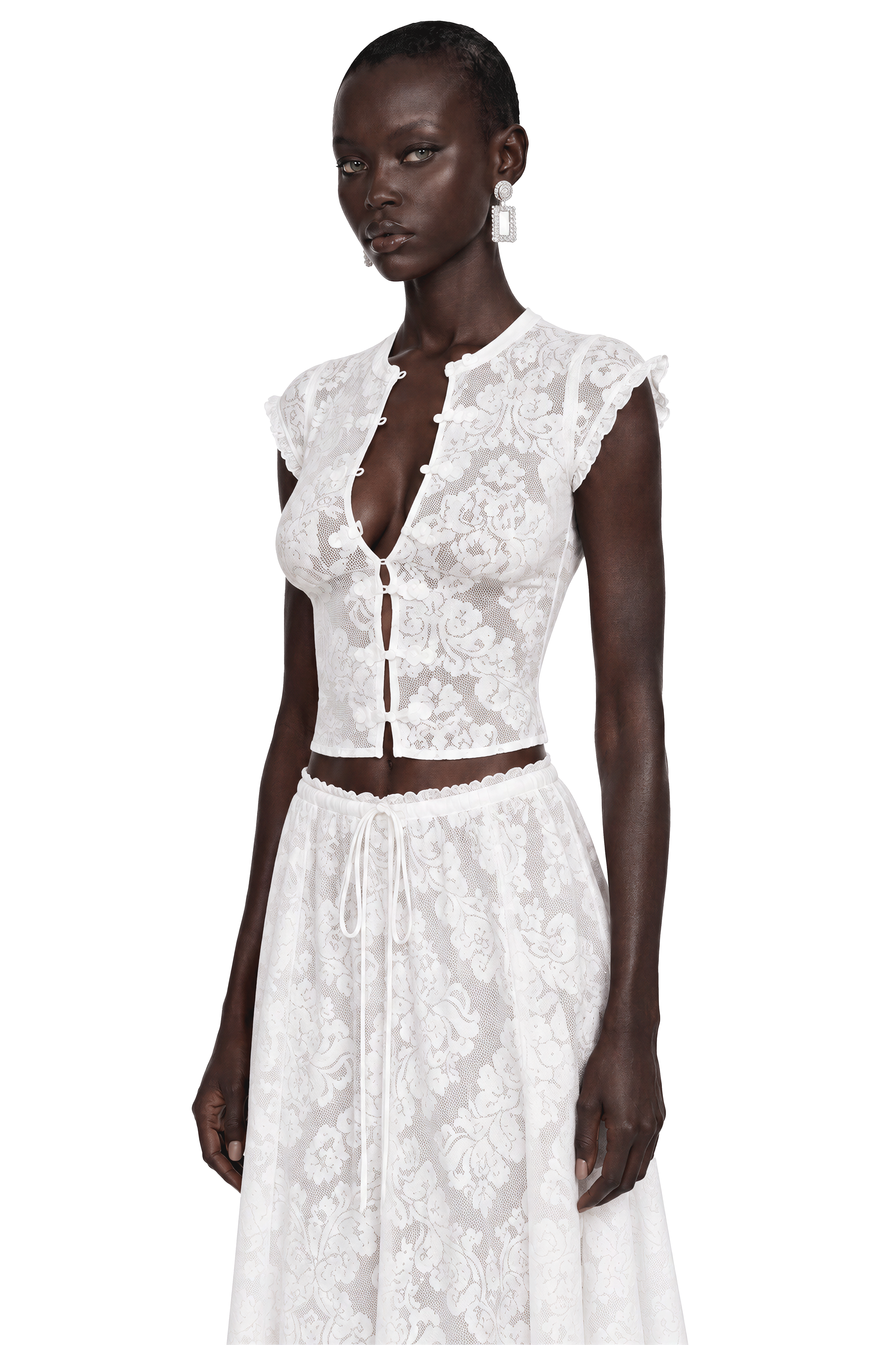 Saskia White Lace Cap Sleeve Top & Maxi Skirt Set
