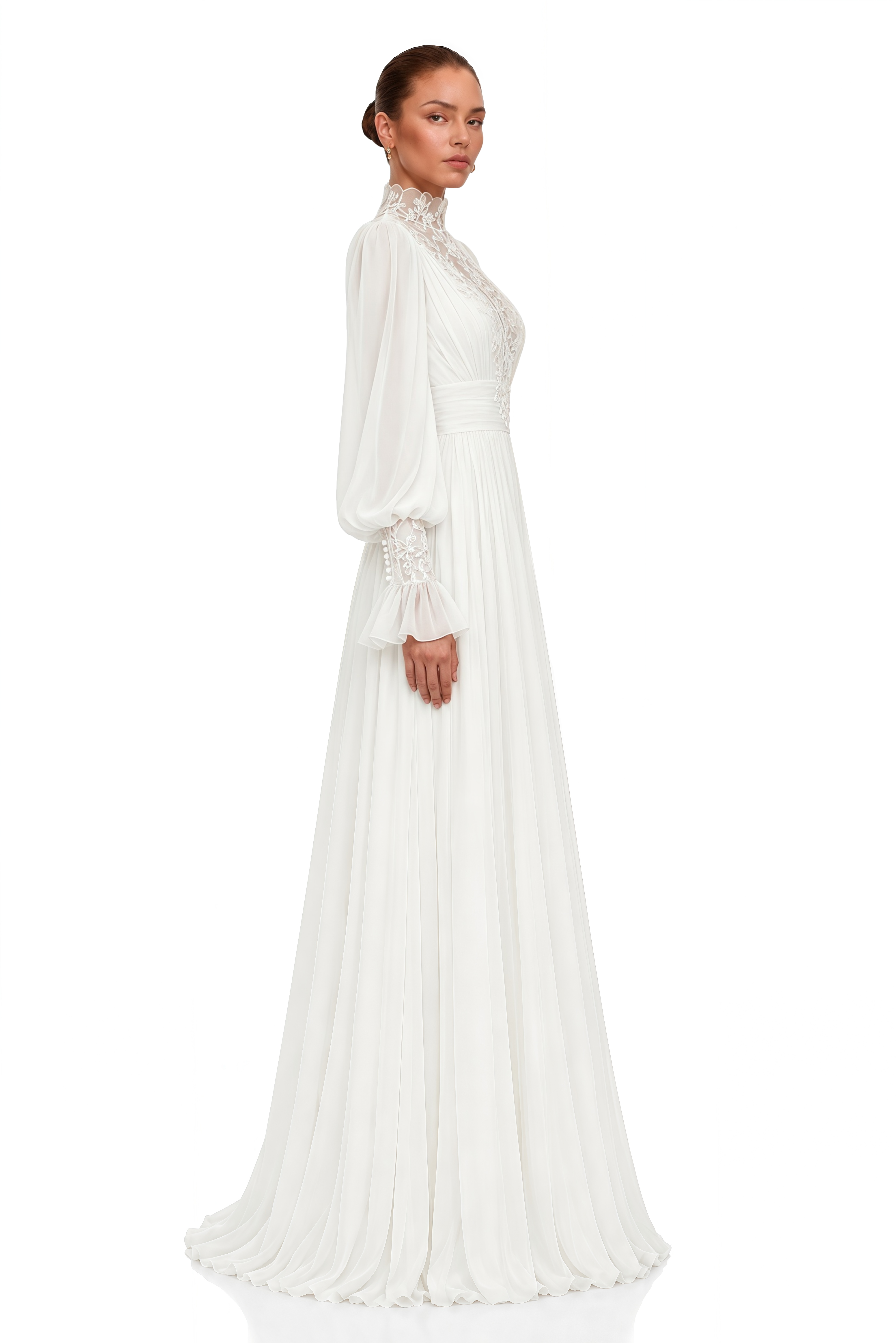 Saskia White Lace High Neck Long Sleeve Maxi Dress