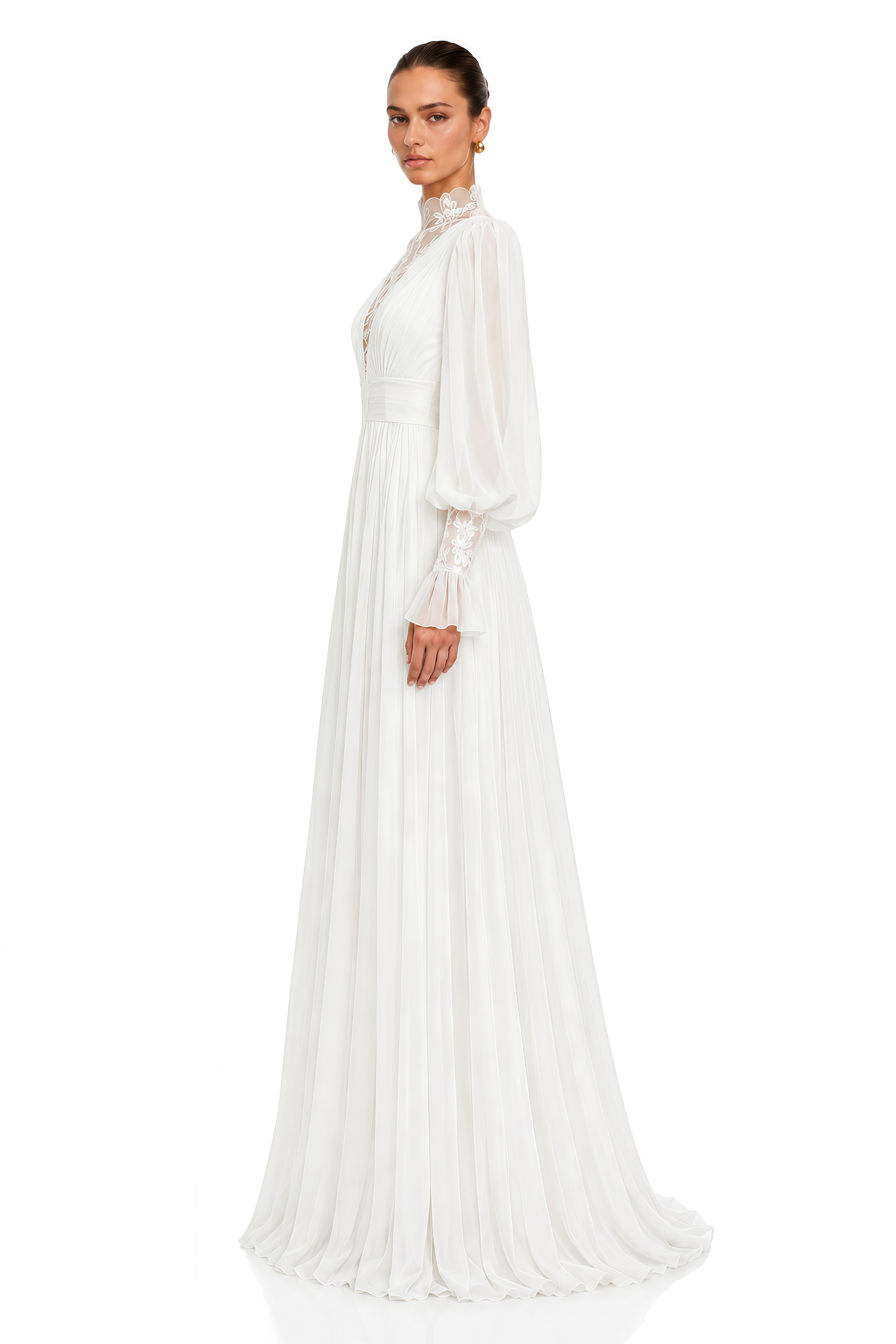 Saskia White Lace High Neck Long Sleeve Maxi Dress