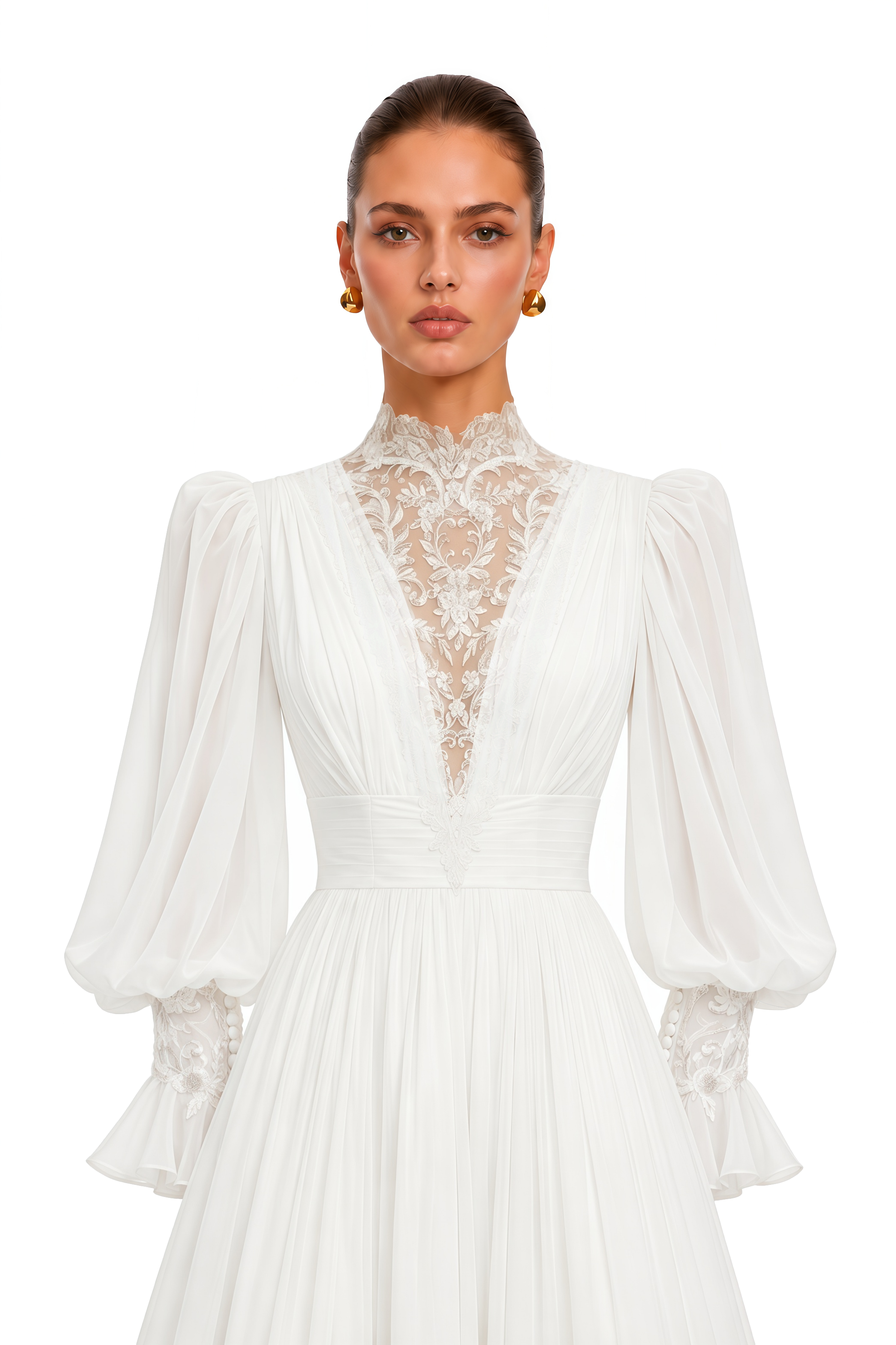 Saskia White Lace High Neck Long Sleeve Maxi Dress