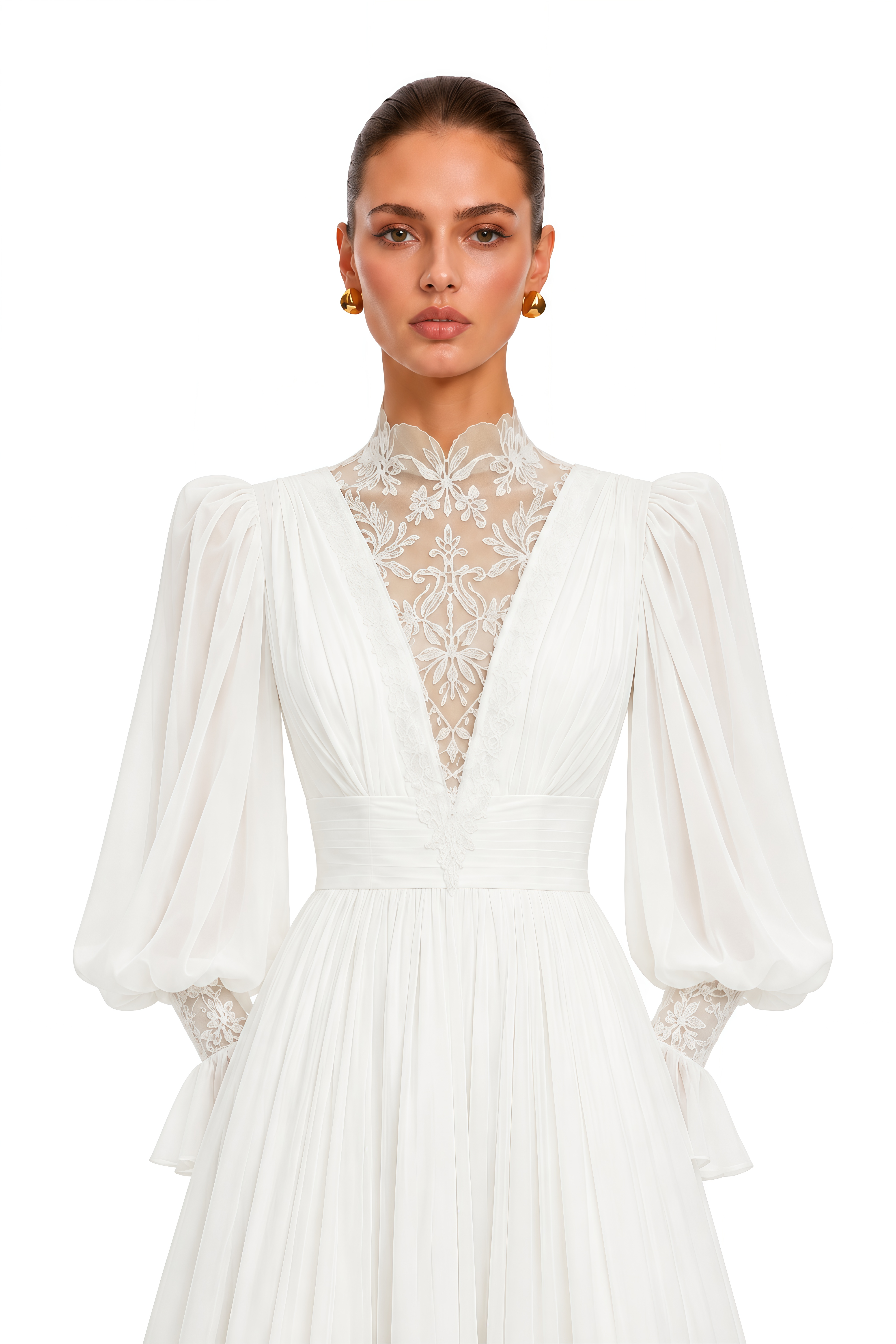 Saskia White Lace High Neck Long Sleeve Maxi Dress
