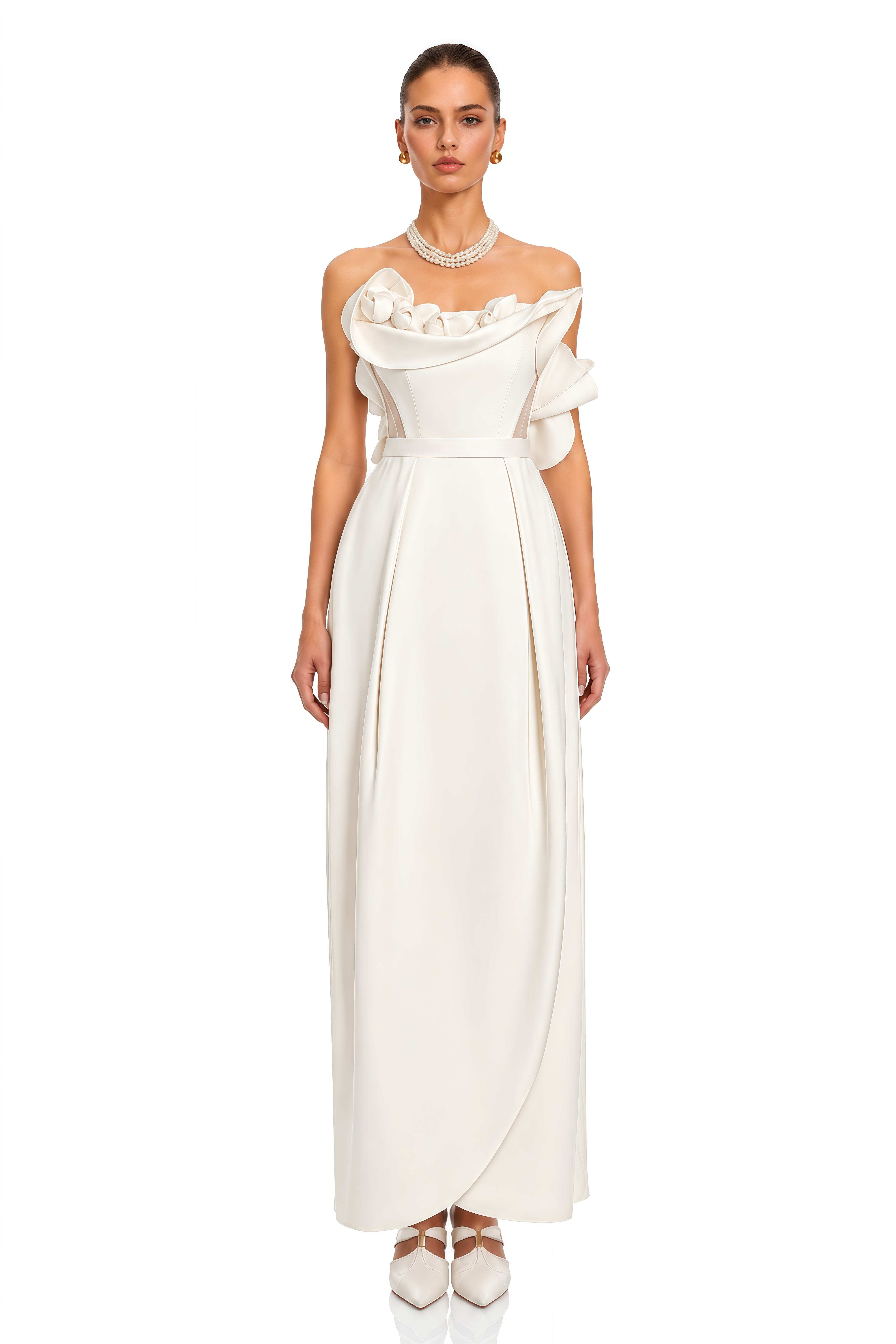 Sayara White 3D Floral Off Shoulder Maxi Dress