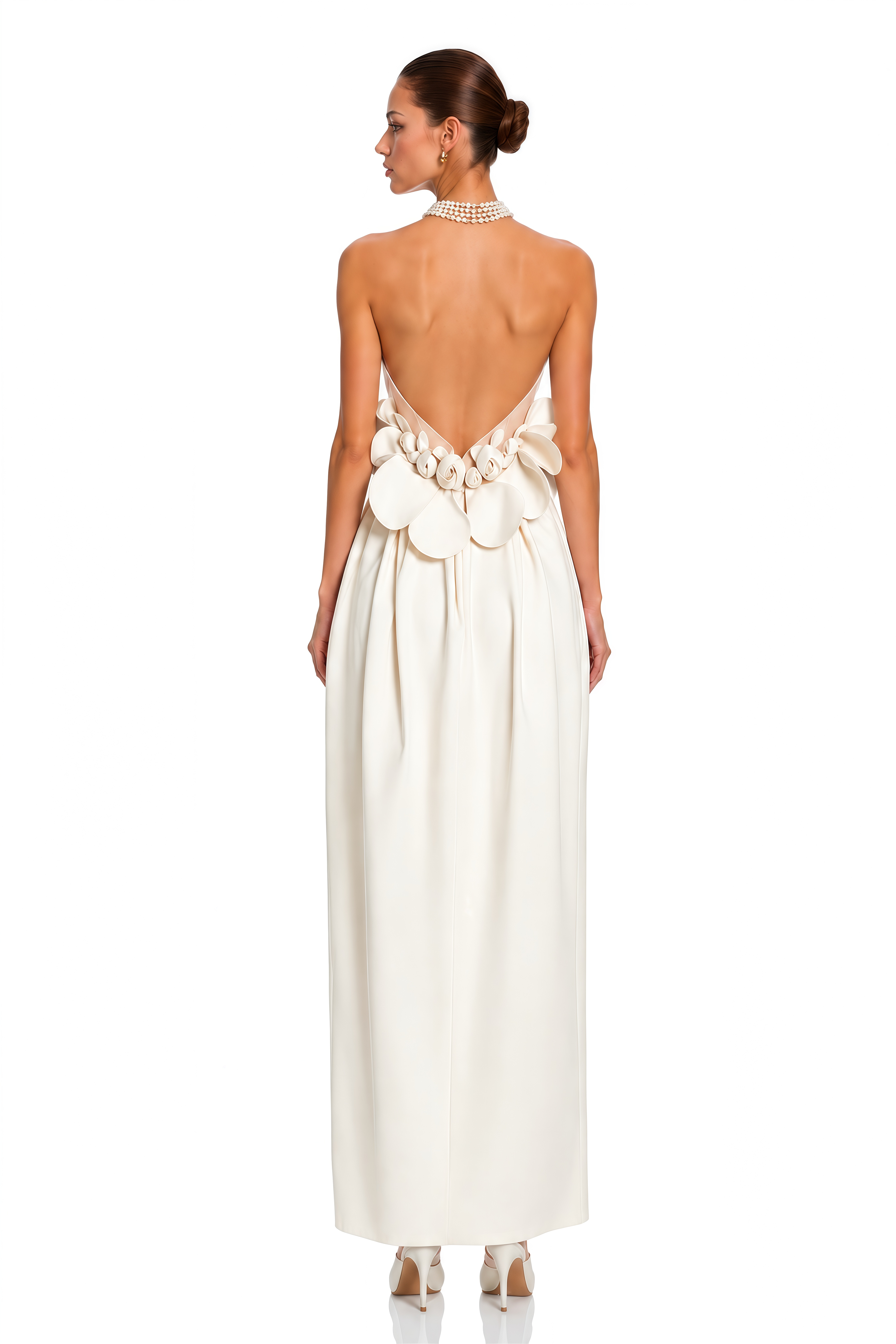 Sayara White 3D Floral Off Shoulder Maxi Dress