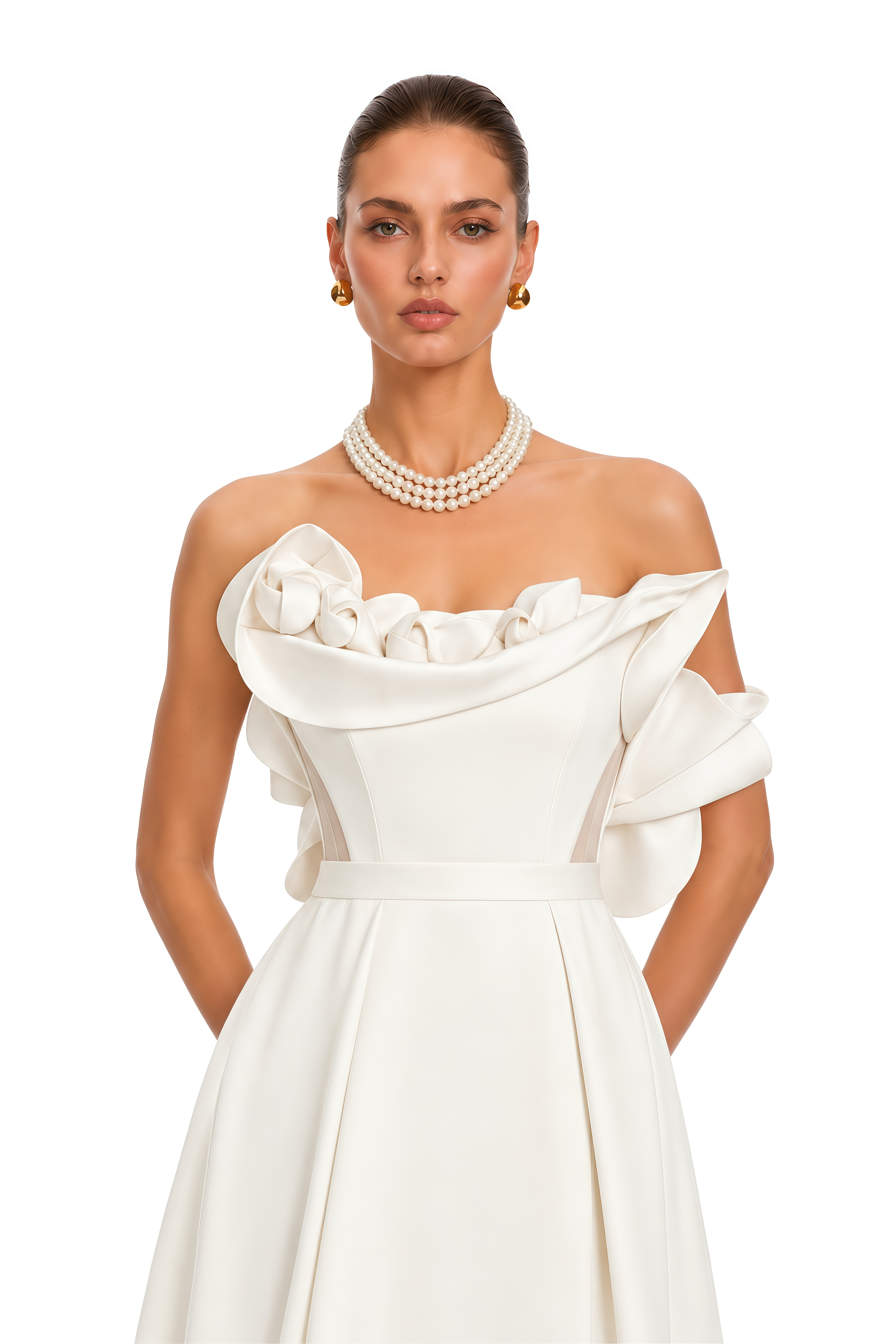 Sayara White 3D Floral Off Shoulder Maxi Dress