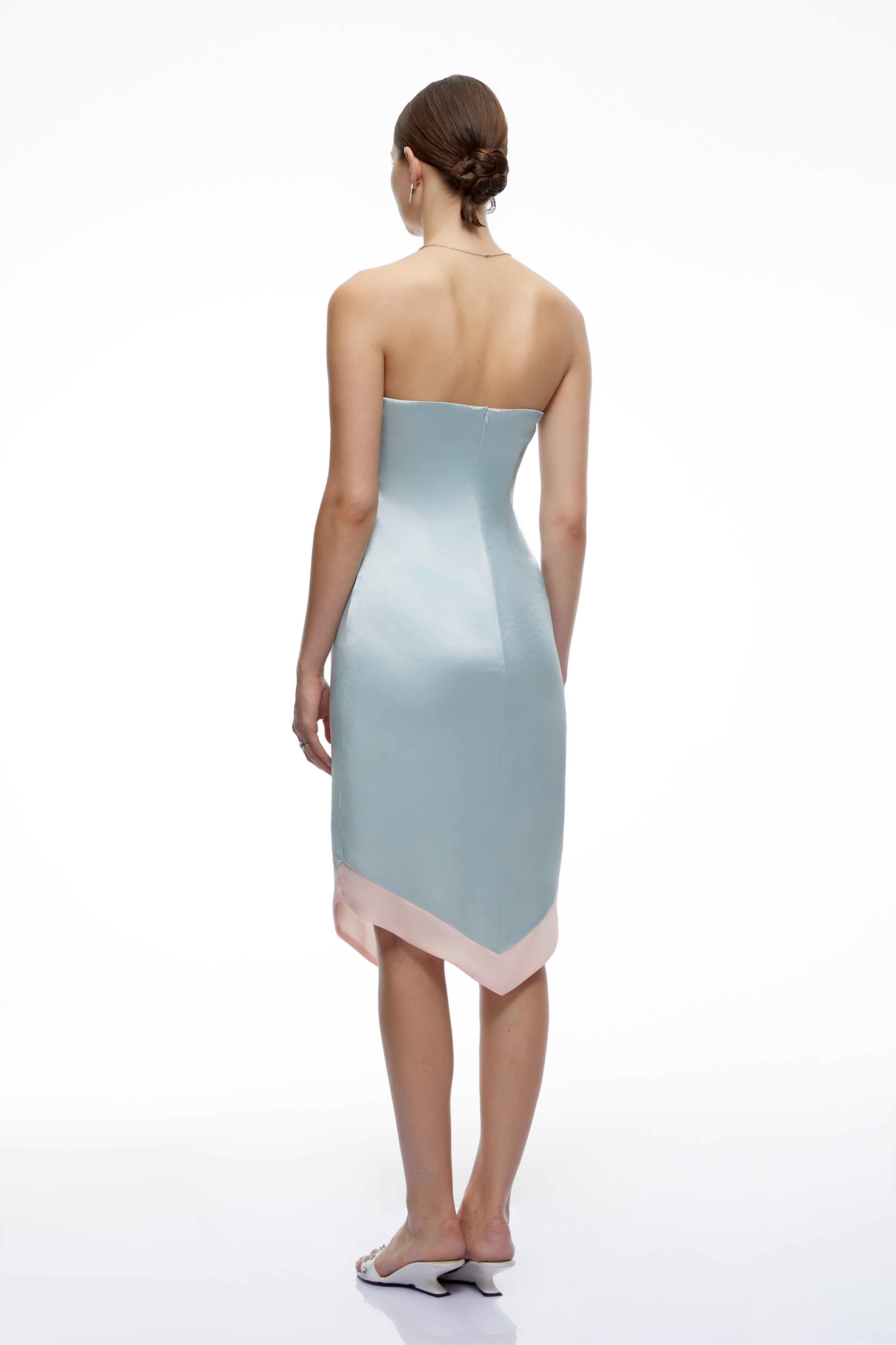 Selestia Blue Satin Strapless Midi Dress