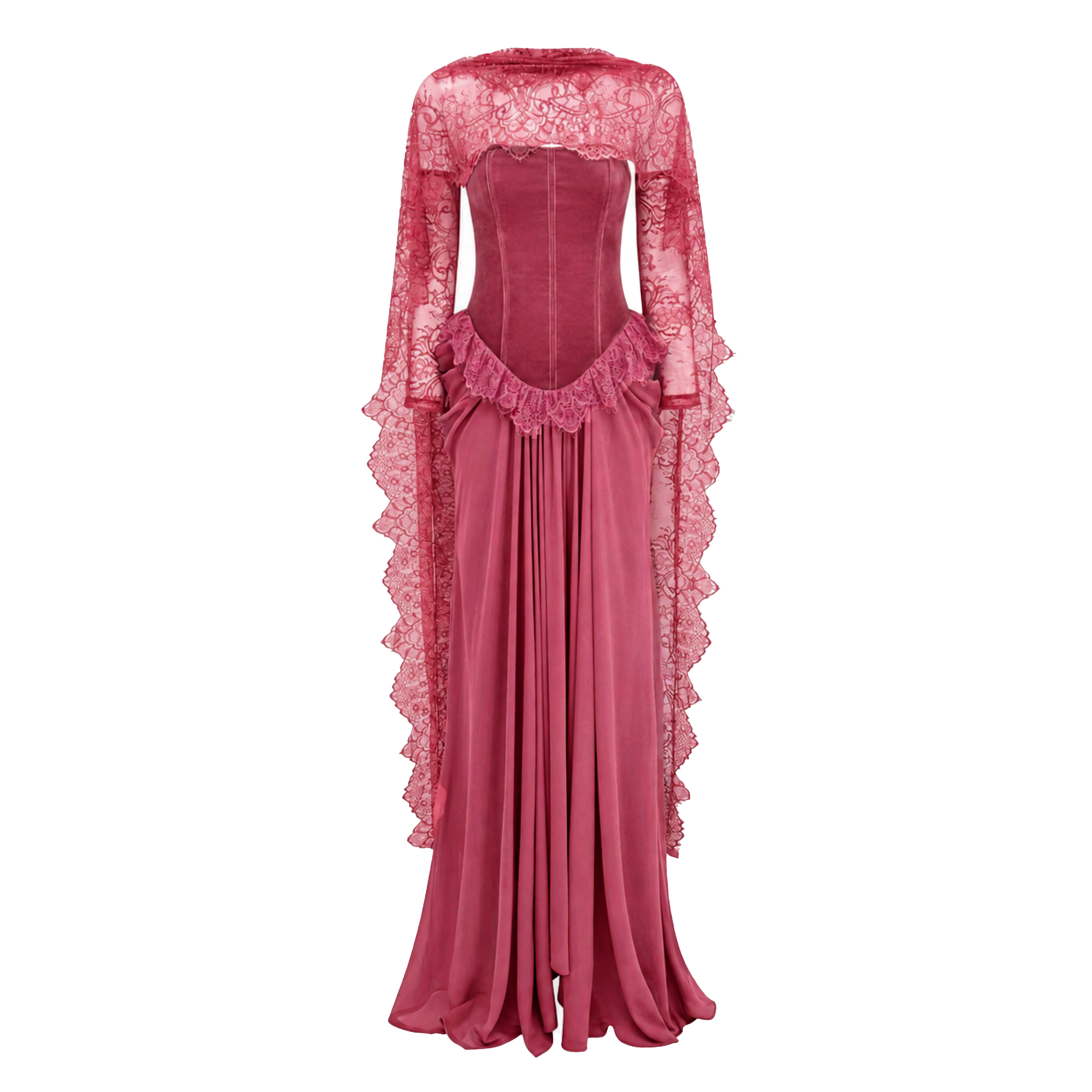 Seraphina Pink Floral Lace Maxi Dress with Cape