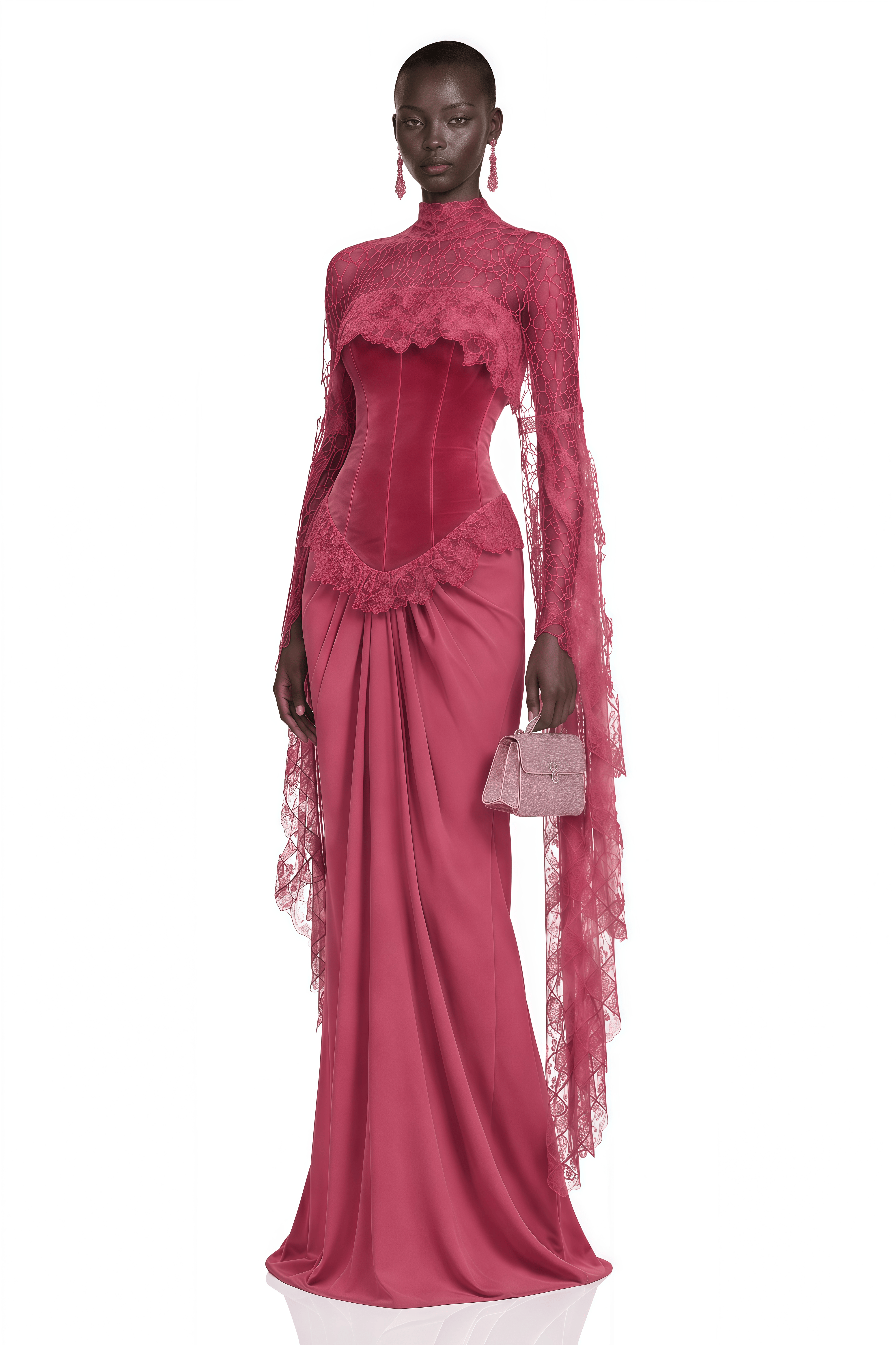 Seraphina Pink Floral Lace Maxi Dress with Cape