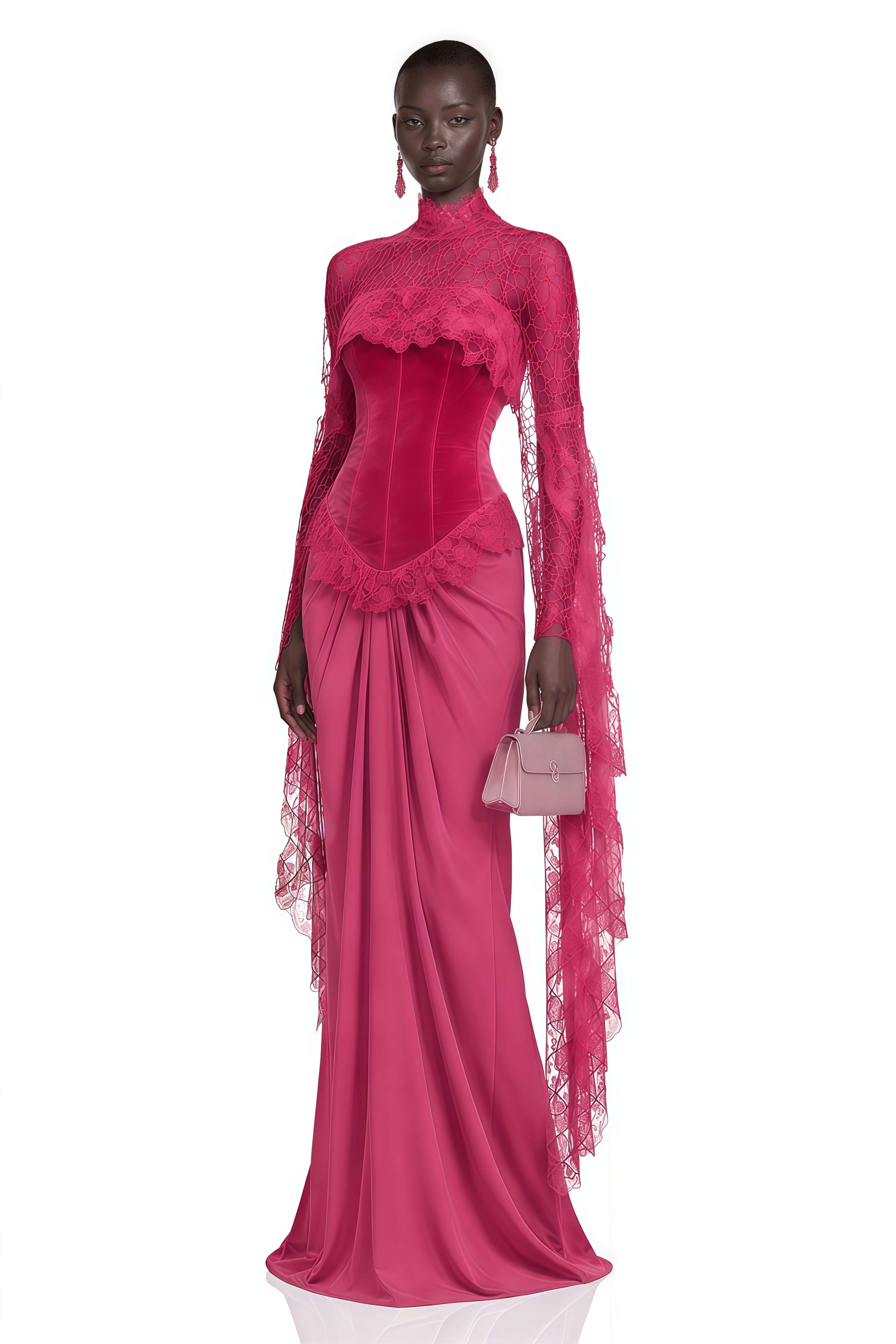 Seraphina Pink Floral Lace Maxi Dress with Cape