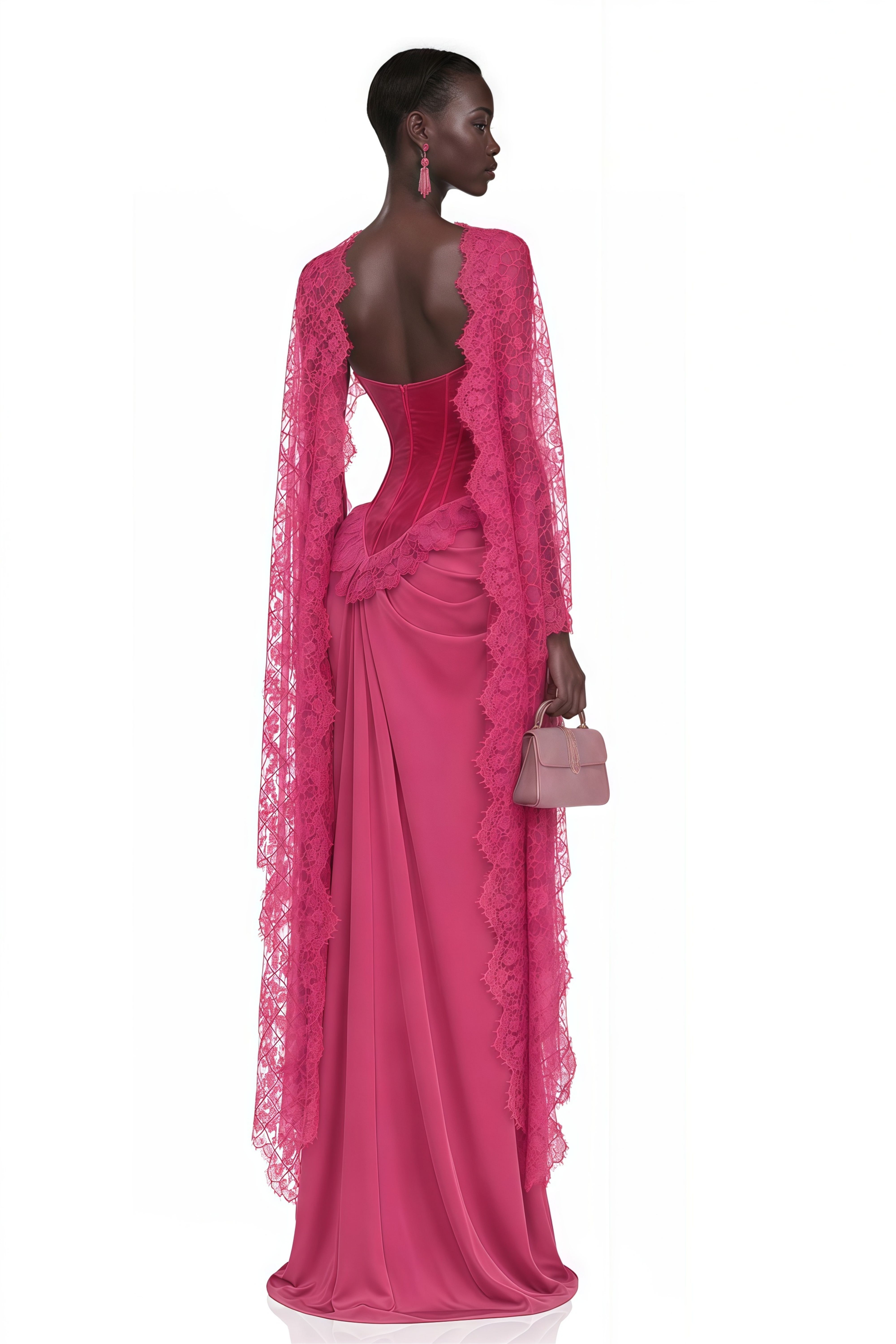 Seraphina Pink Floral Lace Maxi Dress with Cape