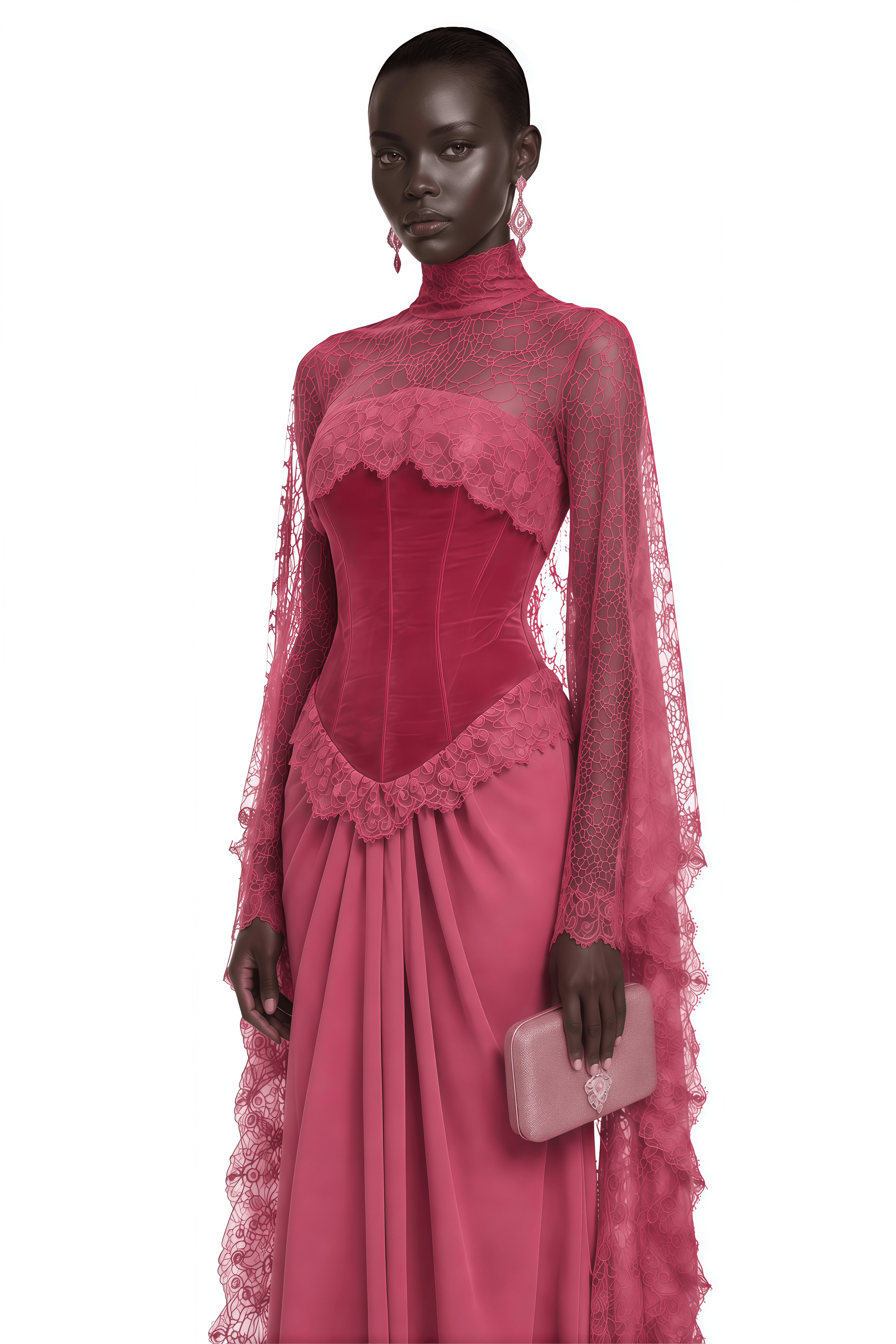 Seraphina Pink Floral Lace Maxi Dress with Cape