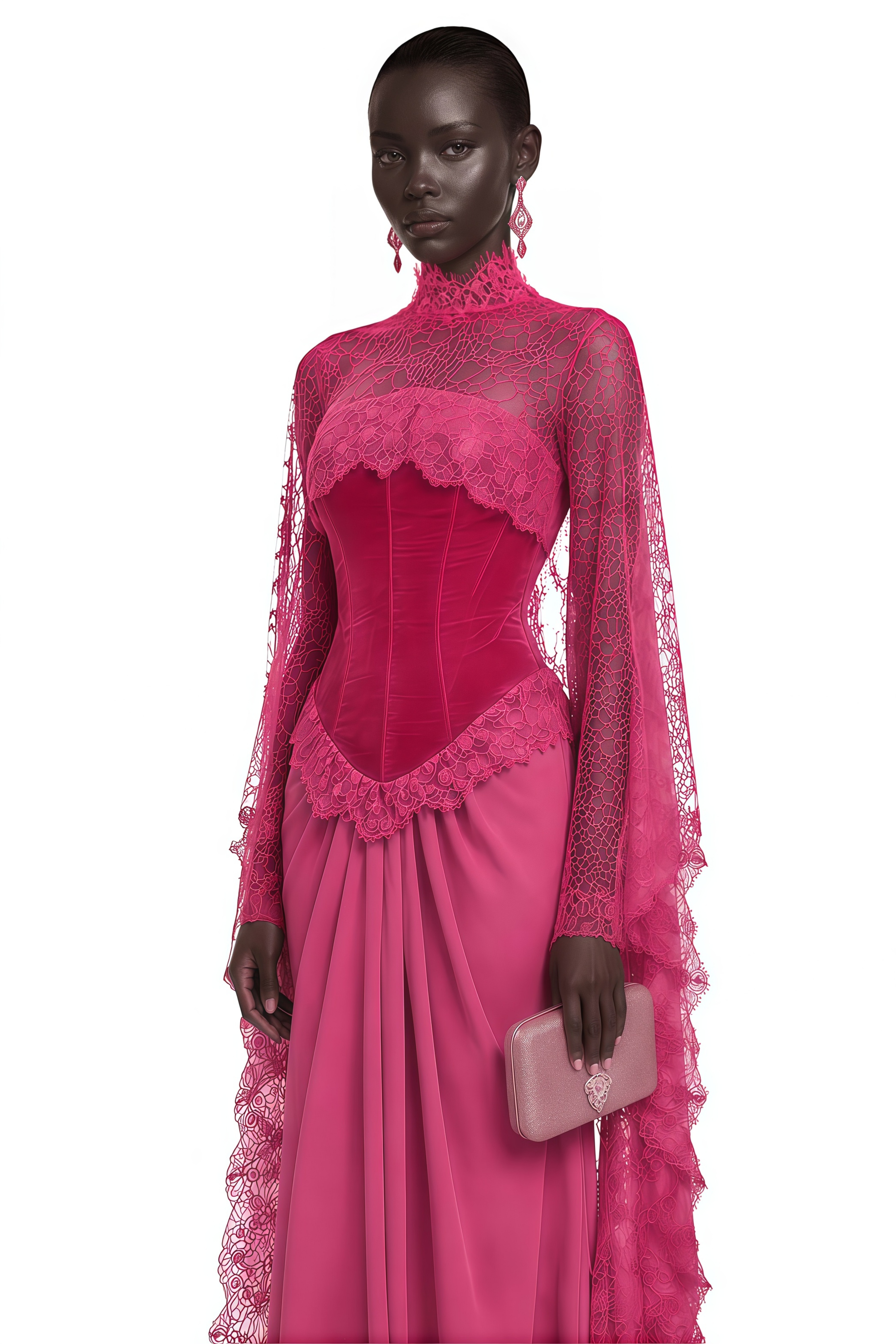 Seraphina Pink Floral Lace Maxi Dress with Cape