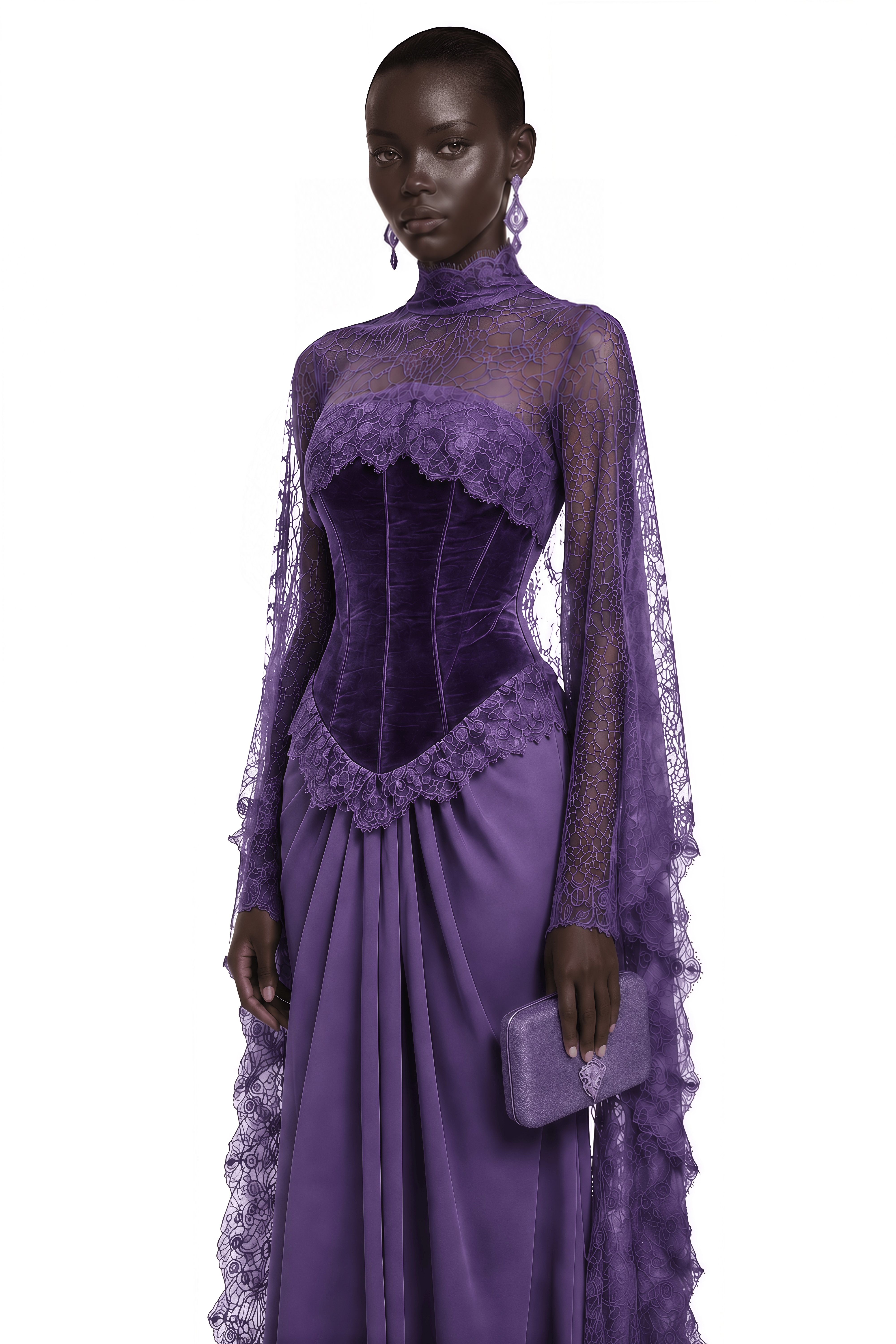 Seraphina Purple Floral Lace Maxi Dress with Cape