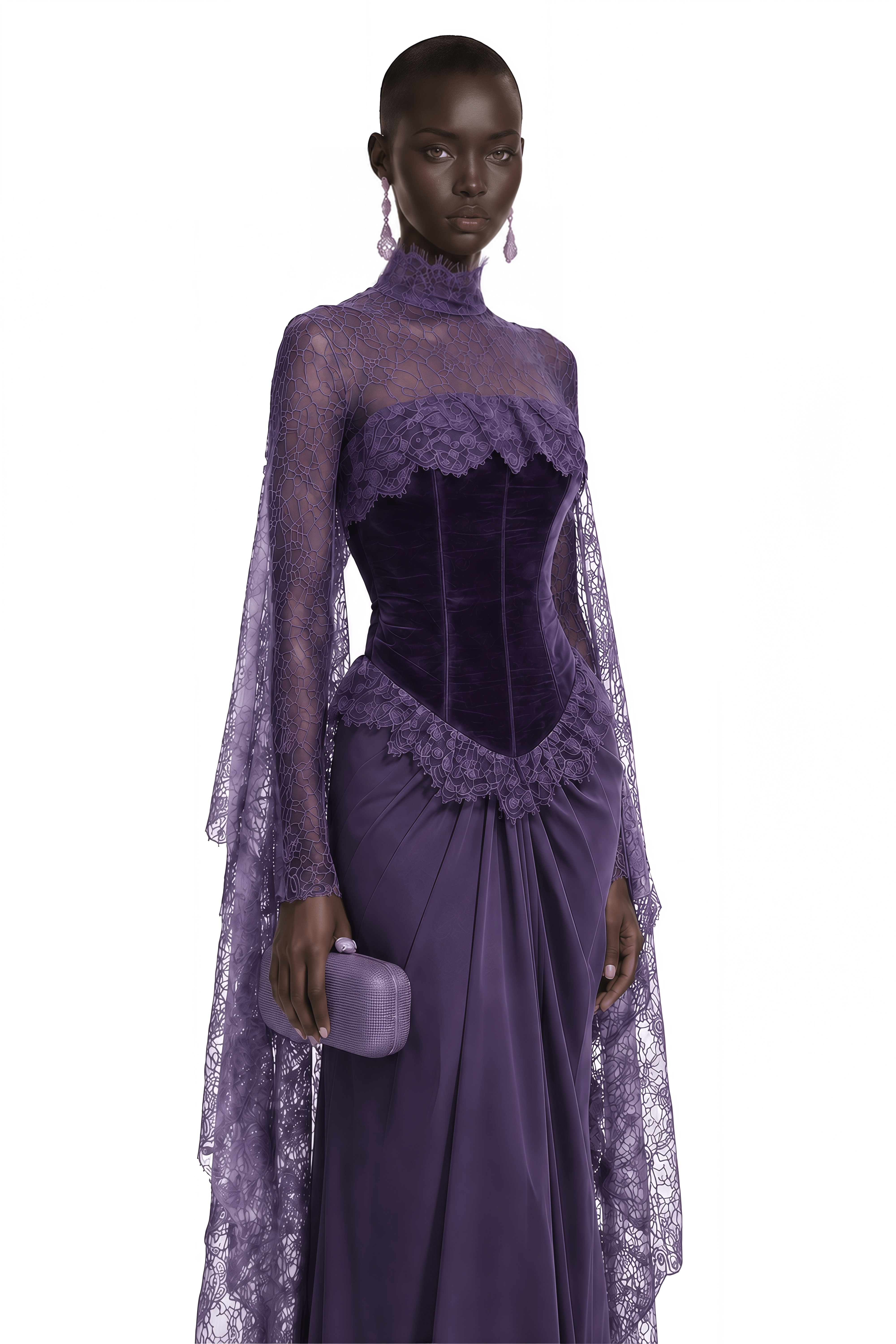 Seraphina Purple Floral Lace Maxi Dress with Cape
