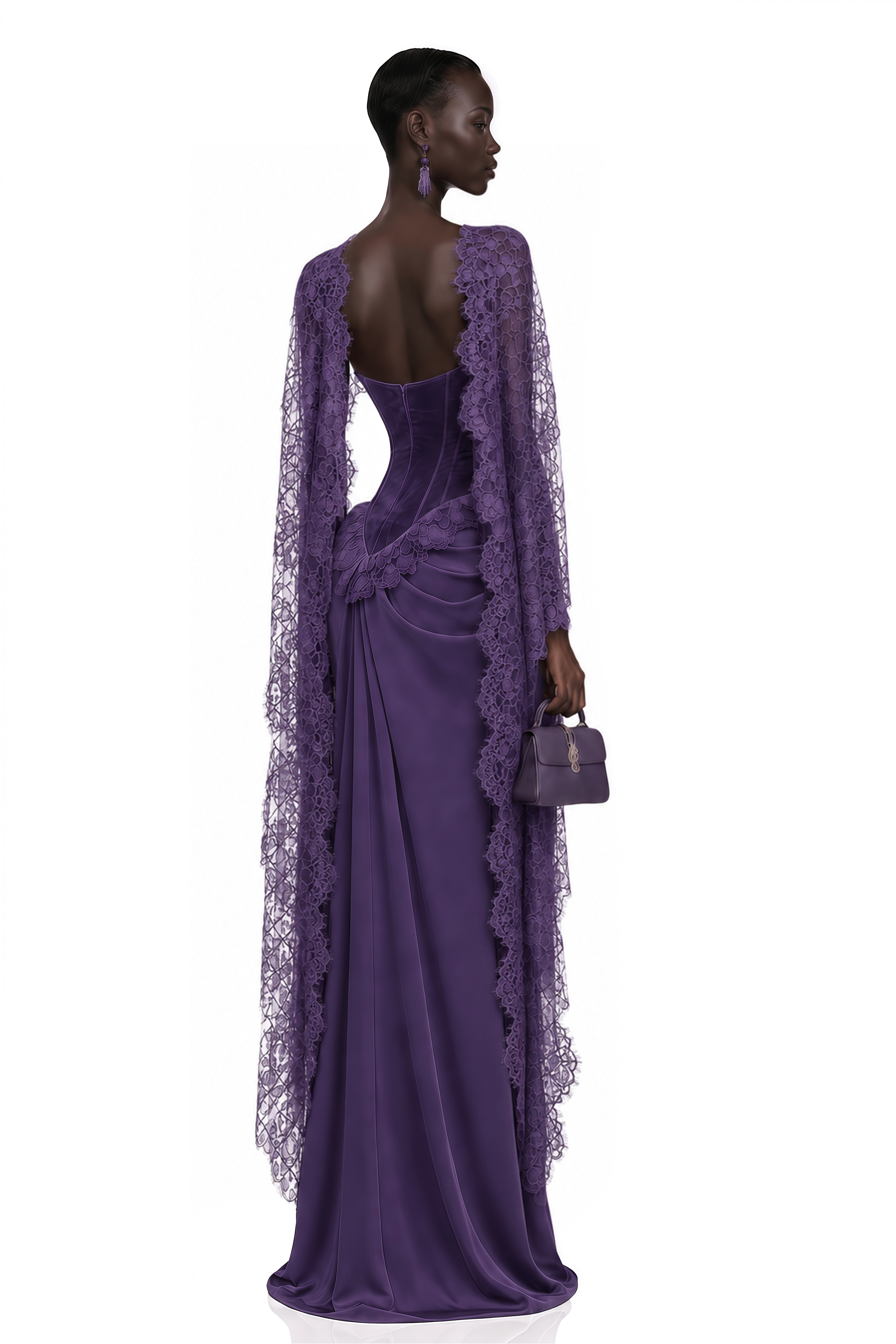 Seraphina Purple Floral Lace Maxi Dress with Cape