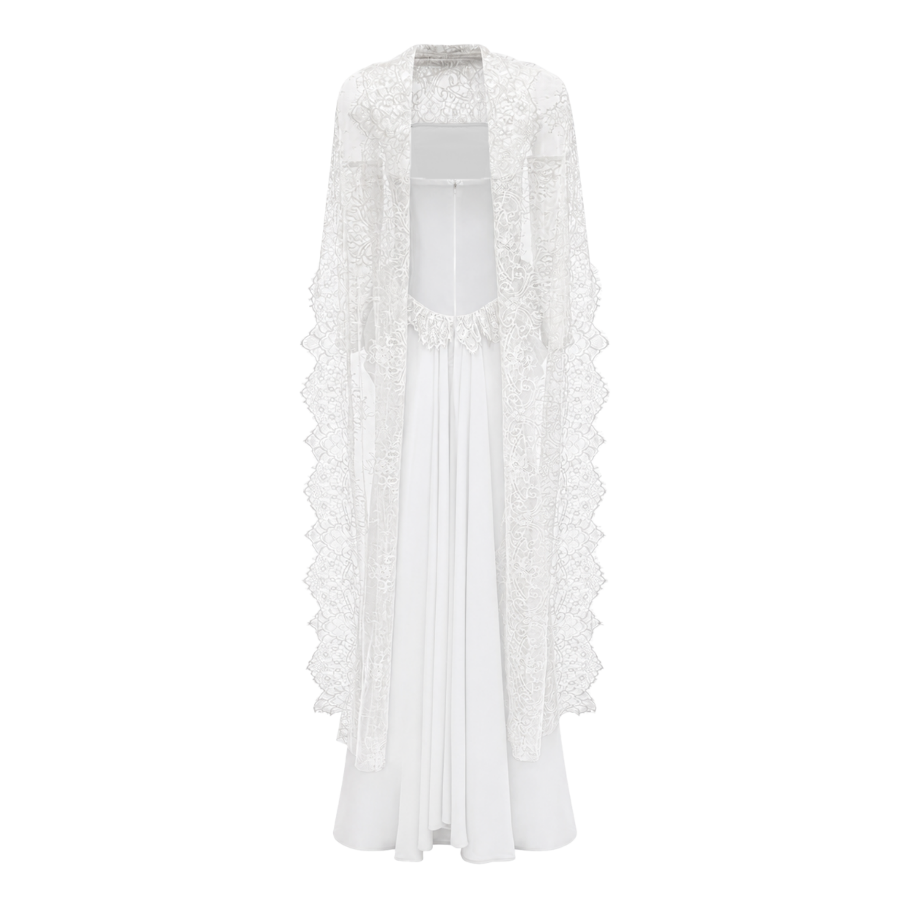 Seraphina White Floral Lace Maxi Dress with Cape