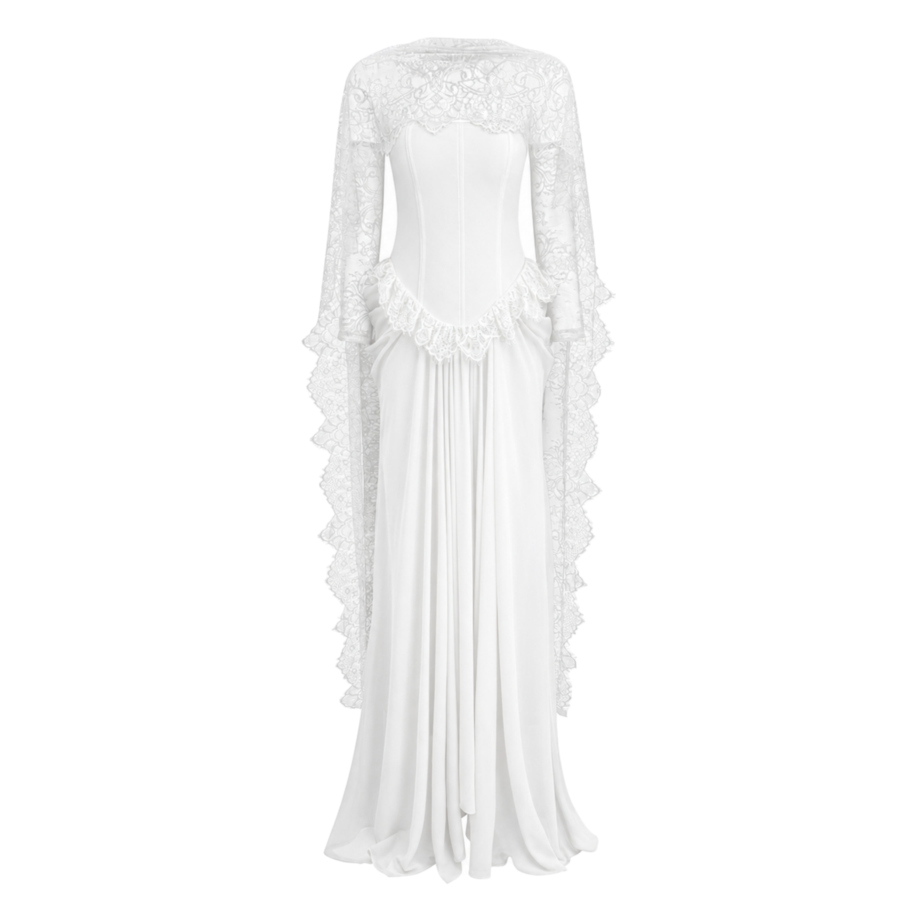 Seraphina White Floral Lace Maxi Dress with Cape