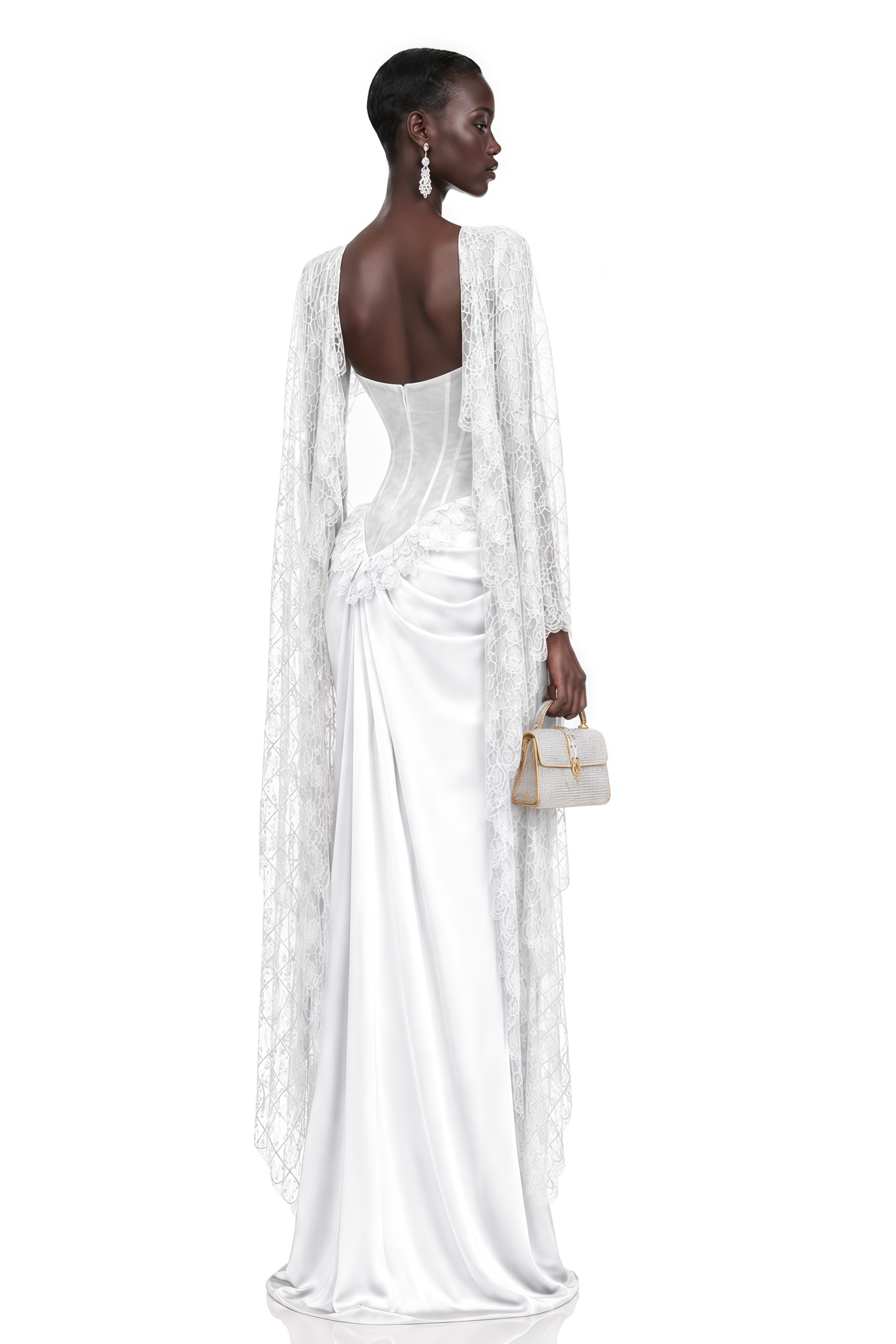 Seraphina White Floral Lace Maxi Dress with Cape