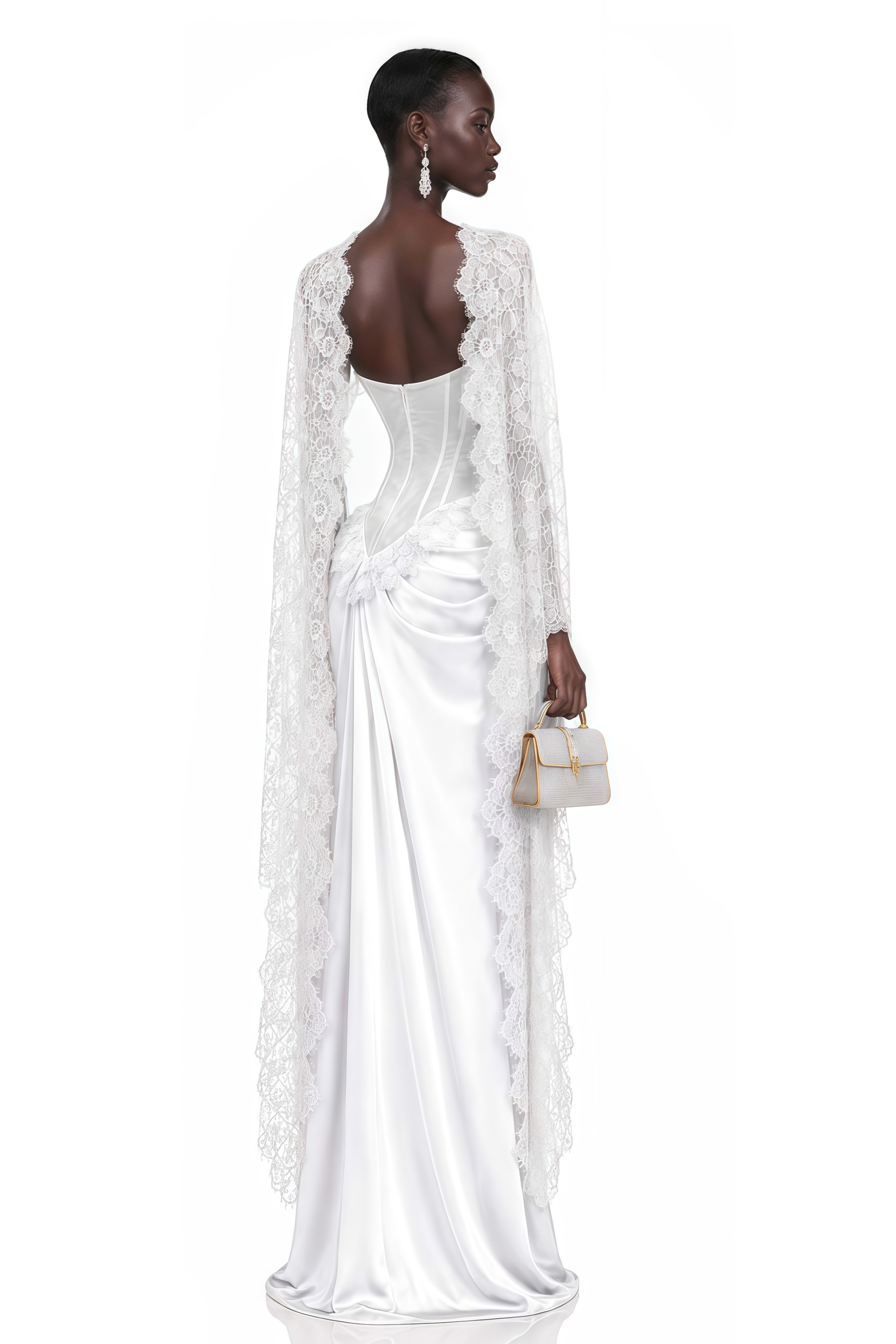 Seraphina White Floral Lace Maxi Dress with Cape