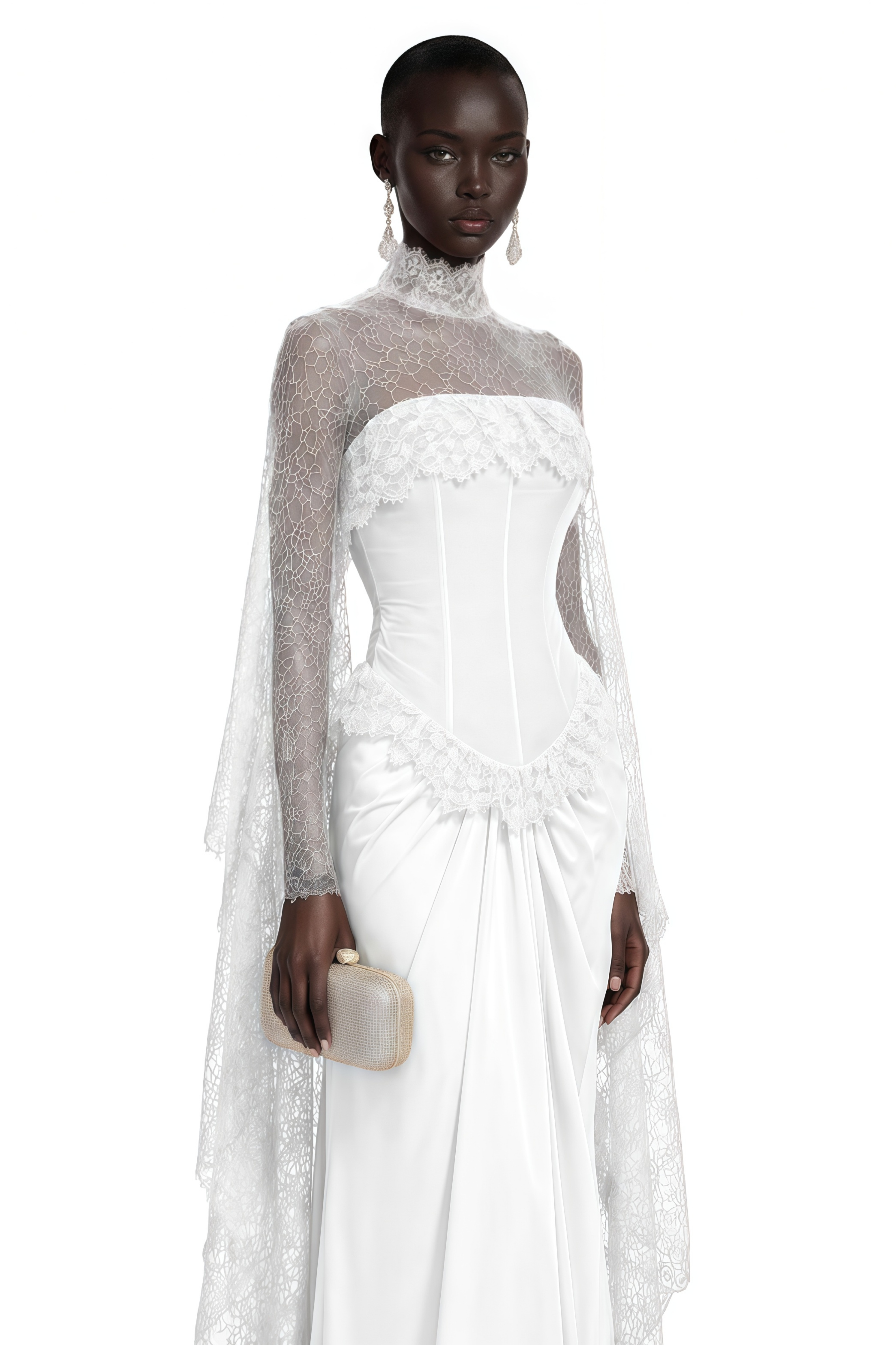 Seraphina White Floral Lace Maxi Dress with Cape