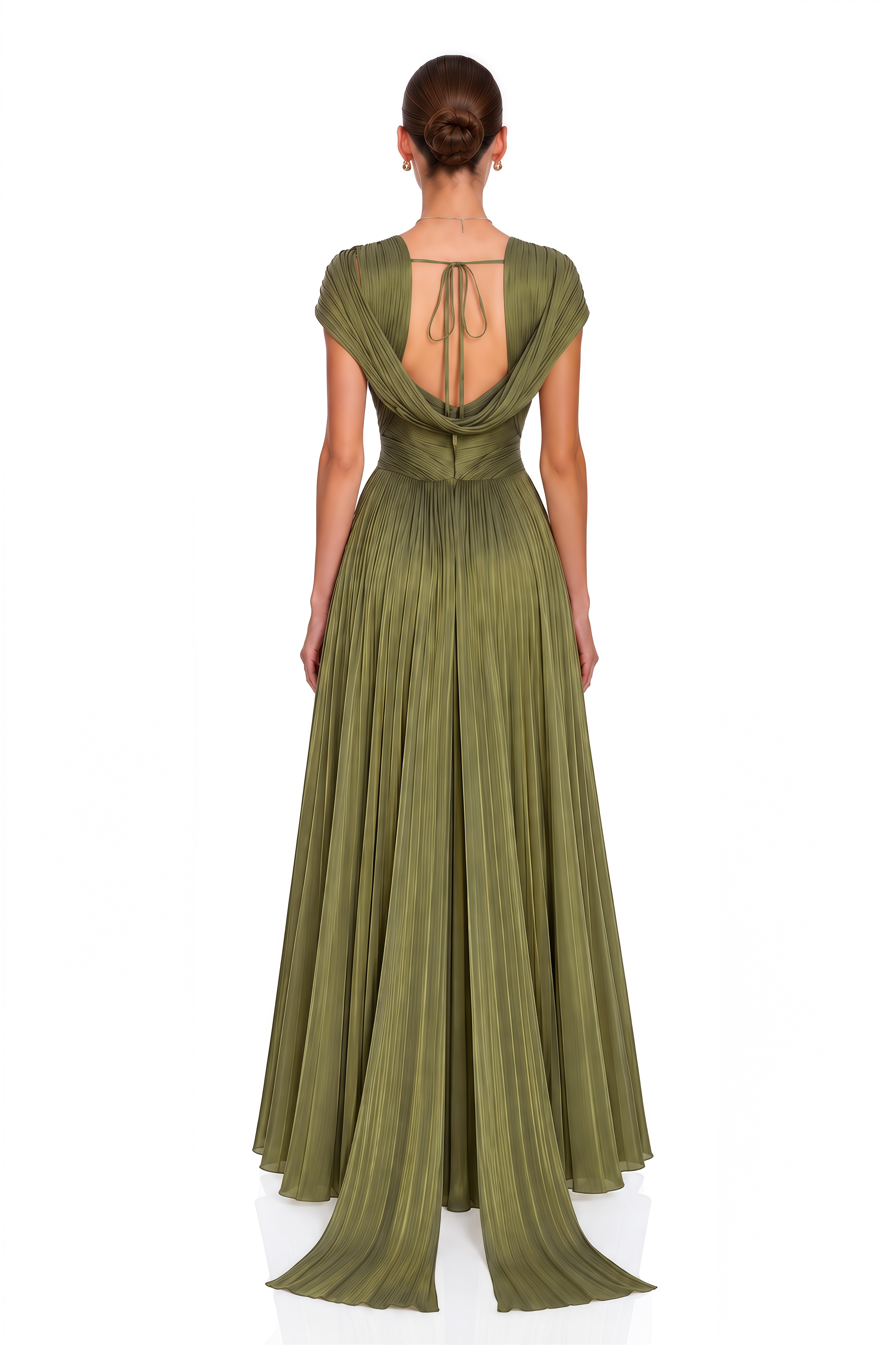 Seraphine Green Pleated Plunge Maxi Dress with Cowl Back