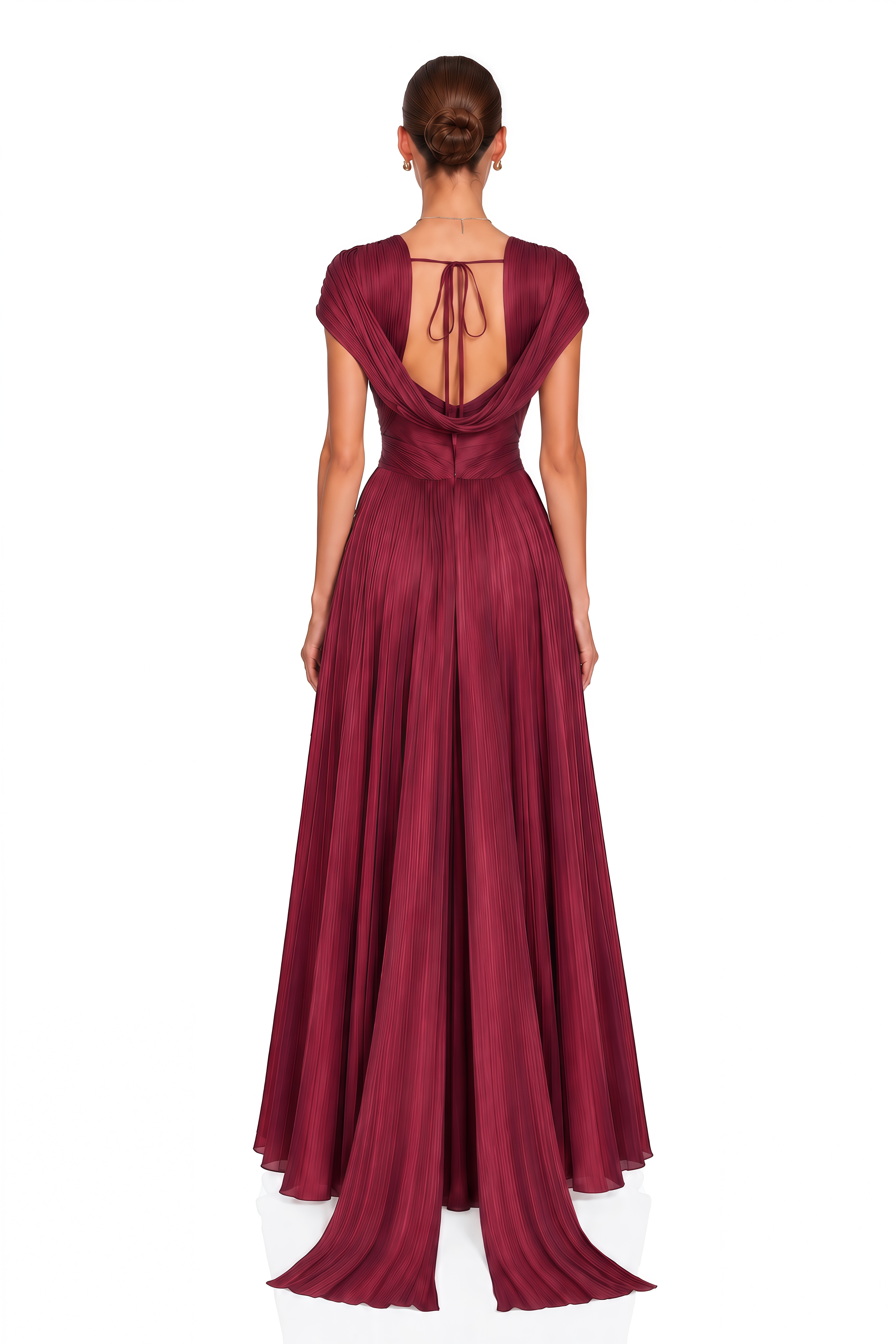 Seraphine Red Pleated Plunge Maxi Dress with Cowl Back