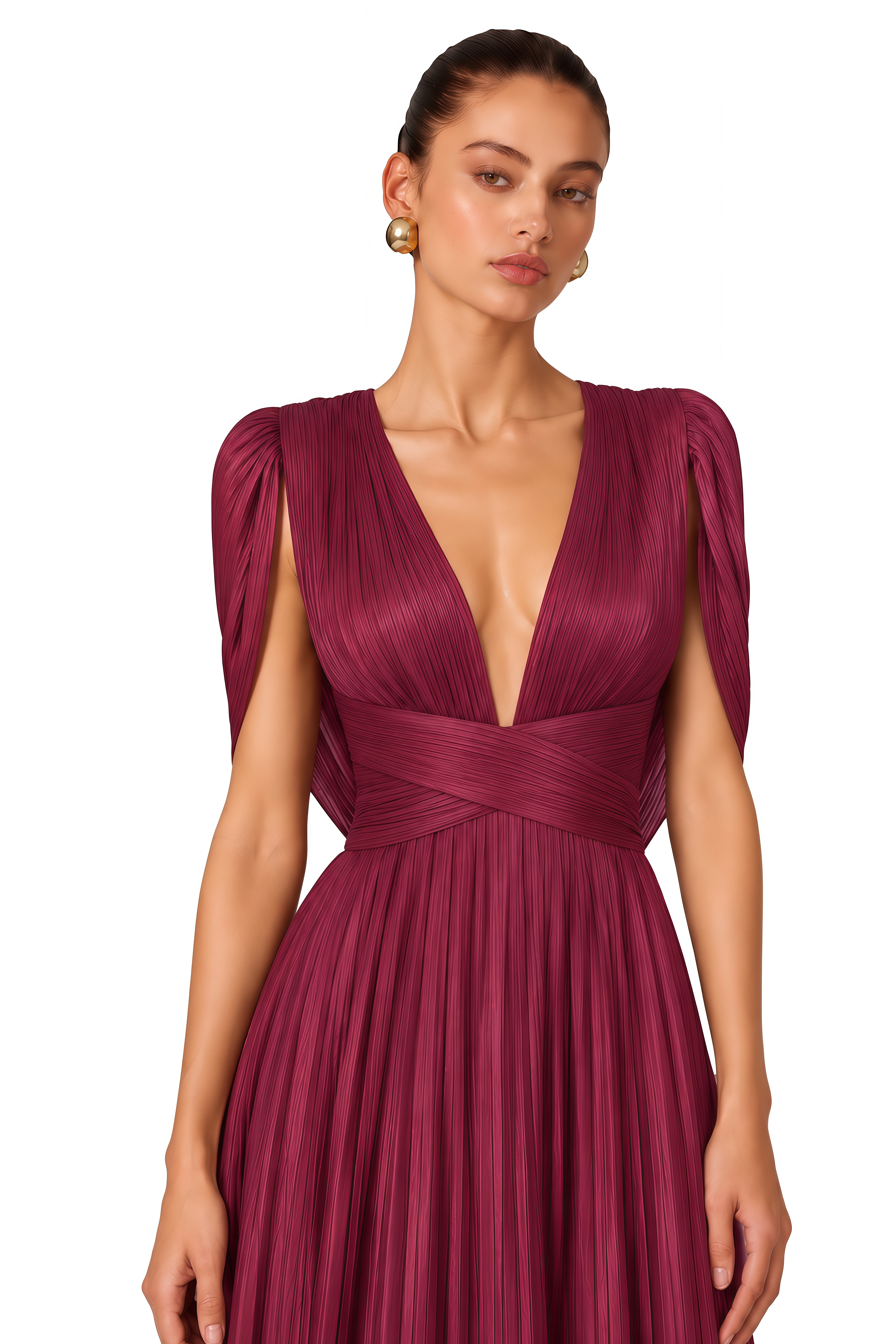 Seraphine Red Pleated Plunge Maxi Dress with Cowl Back