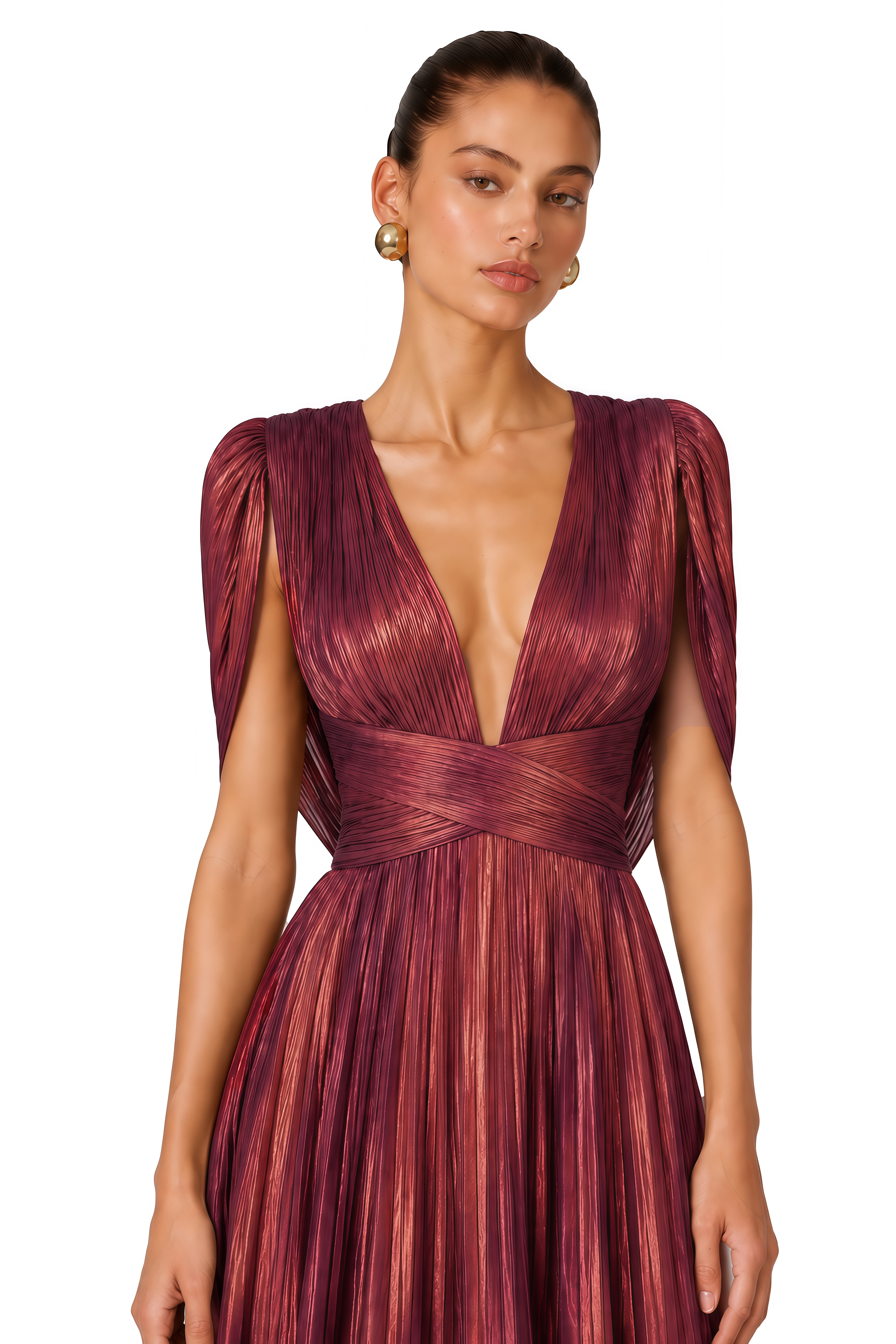 Seraphine Red Pleated Plunge Maxi Dress with Cowl Back