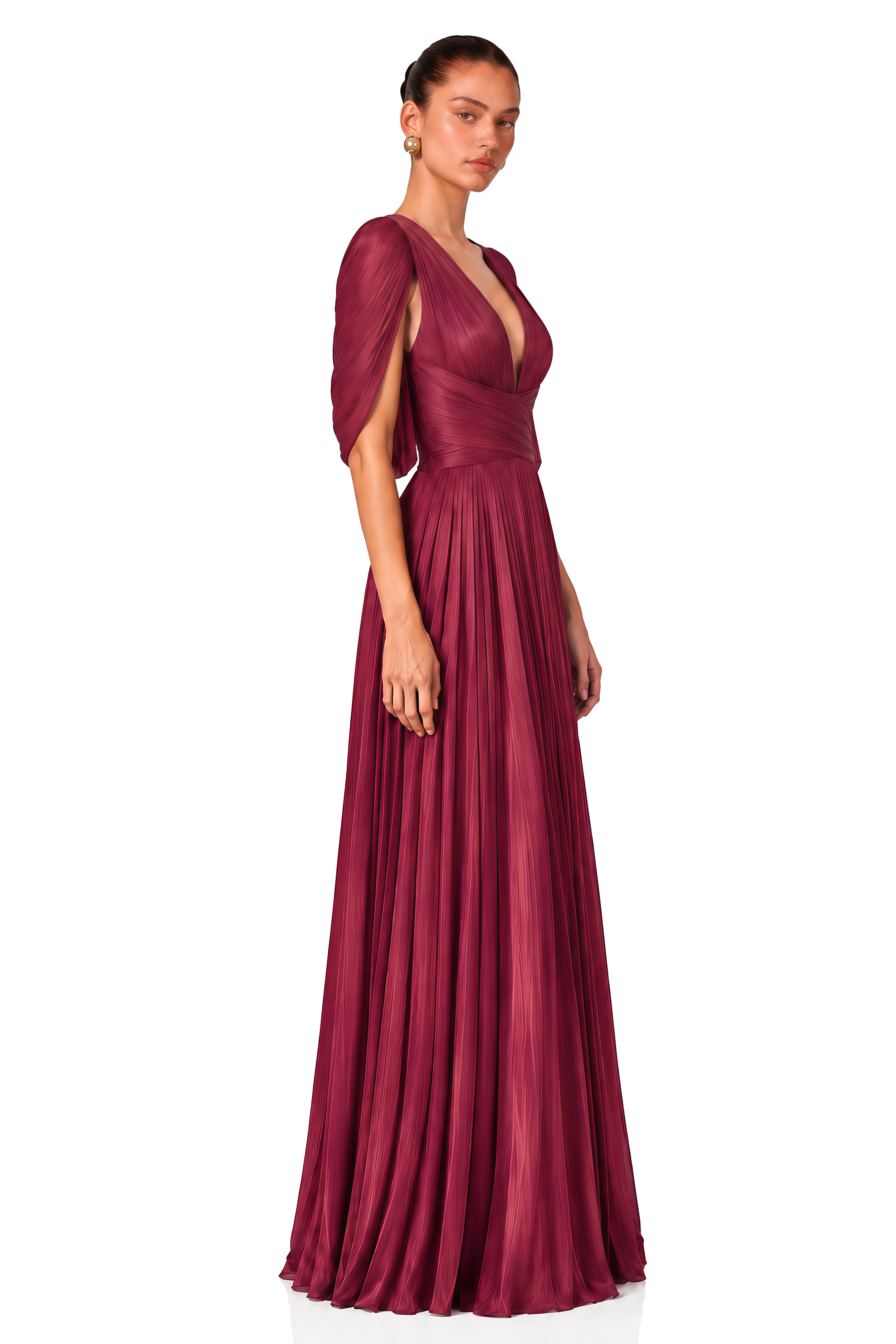 Seraphine Red Pleated Plunge Maxi Dress with Cowl Back
