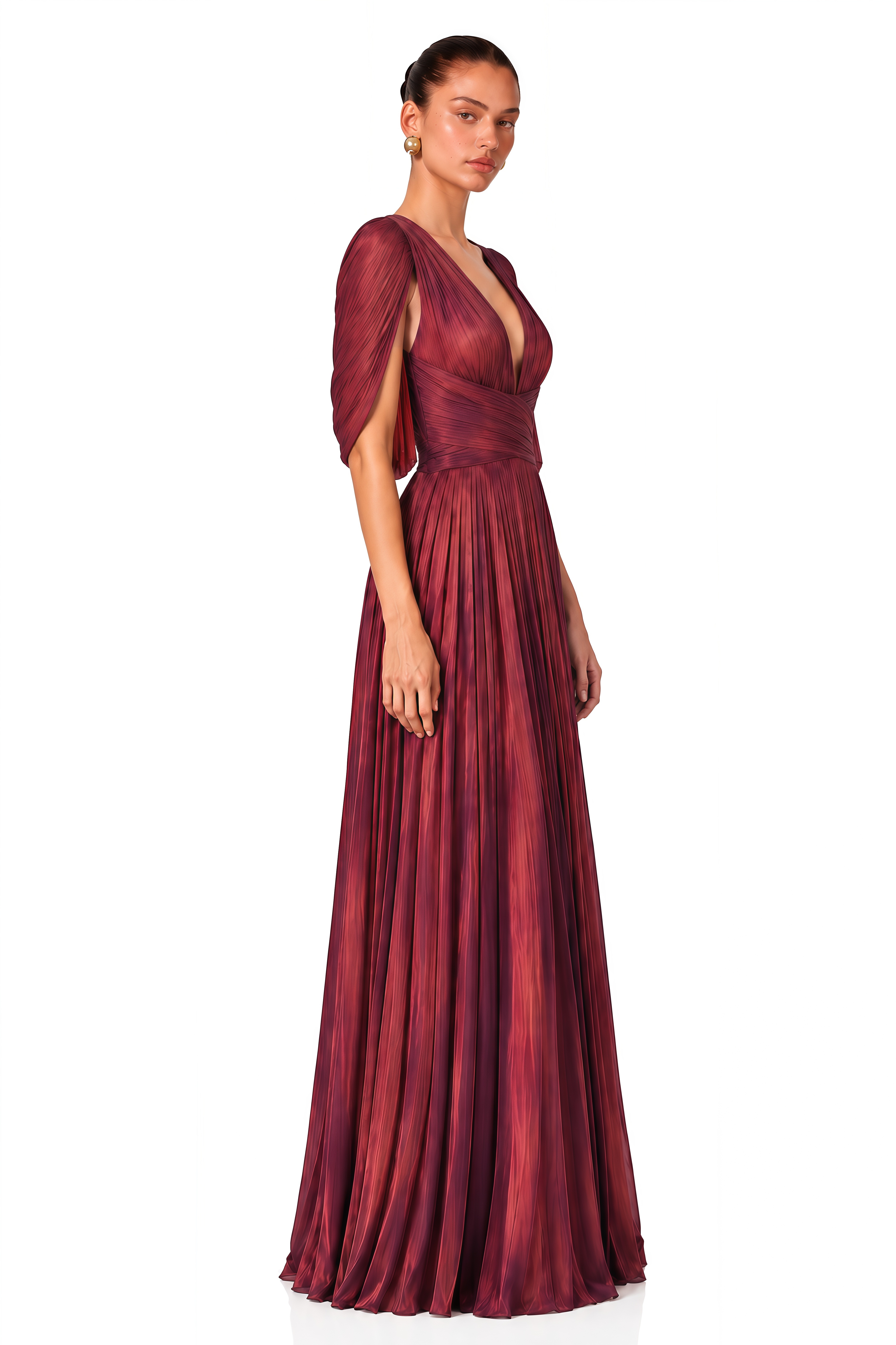 Seraphine Red Pleated Plunge Maxi Dress with Cowl Back