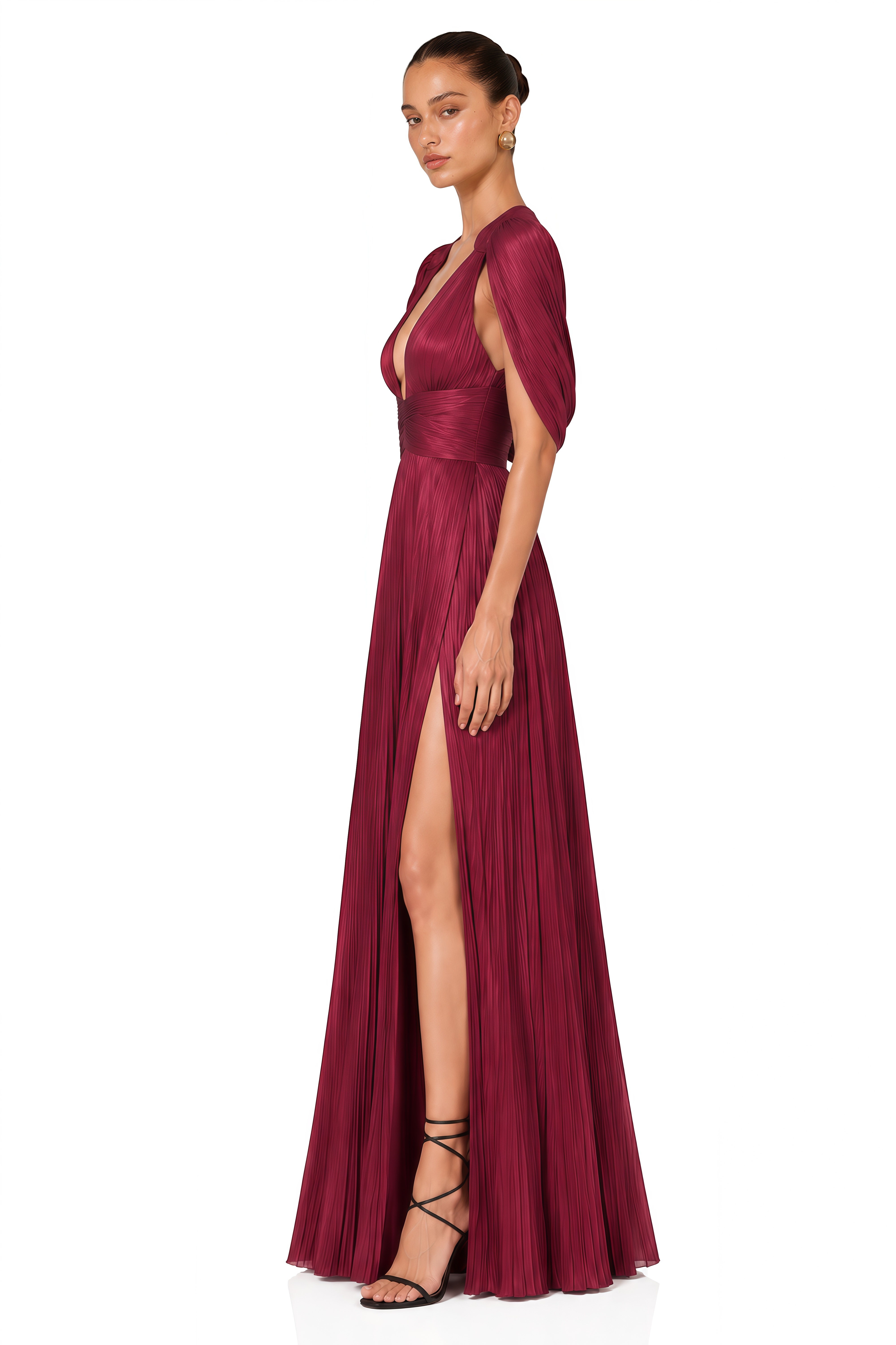 Seraphine Red Pleated Plunge Maxi Dress with Cowl Back