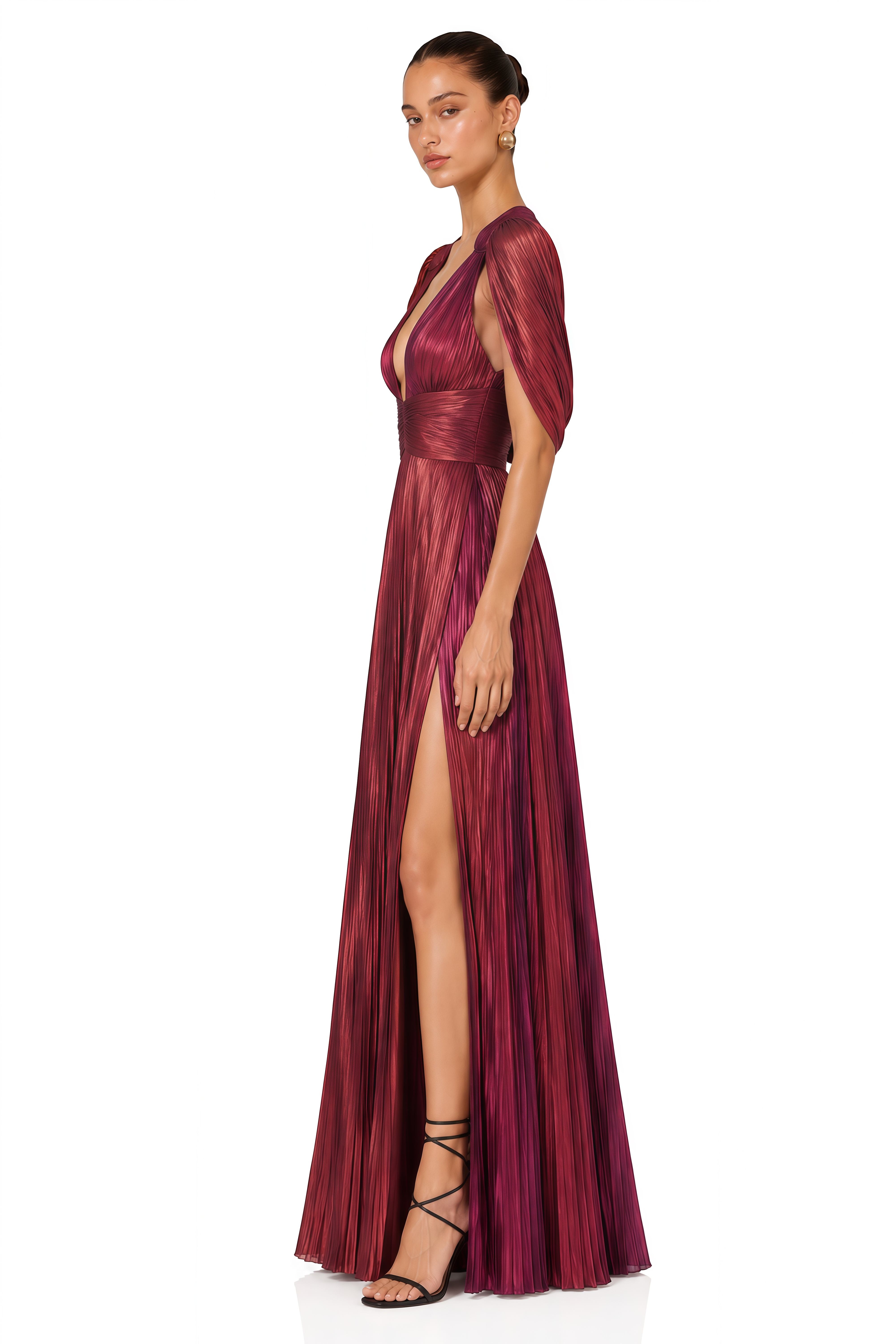 Seraphine Red Pleated Plunge Maxi Dress with Cowl Back