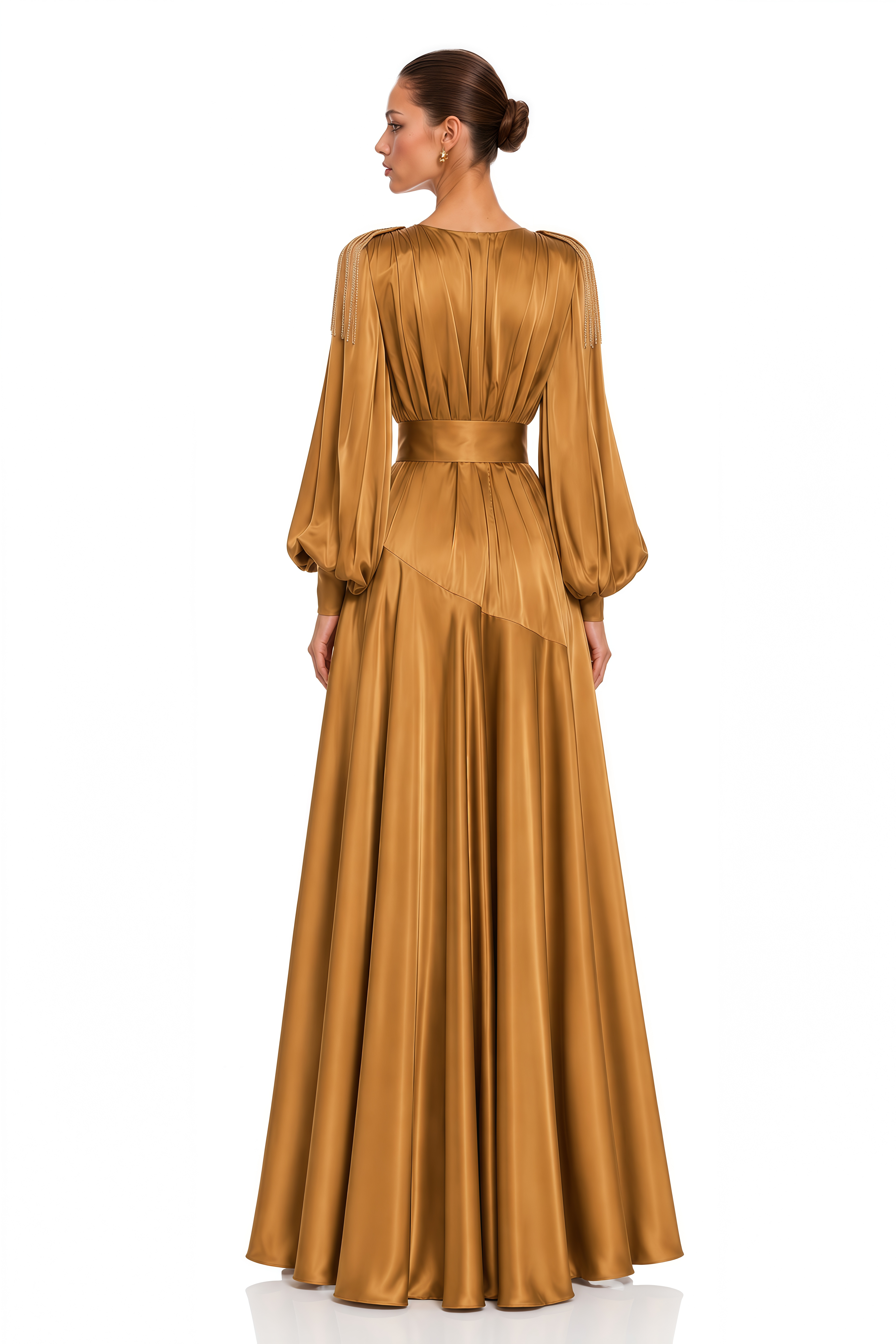 Serenella Brown Deep V Draped Maxi Dress