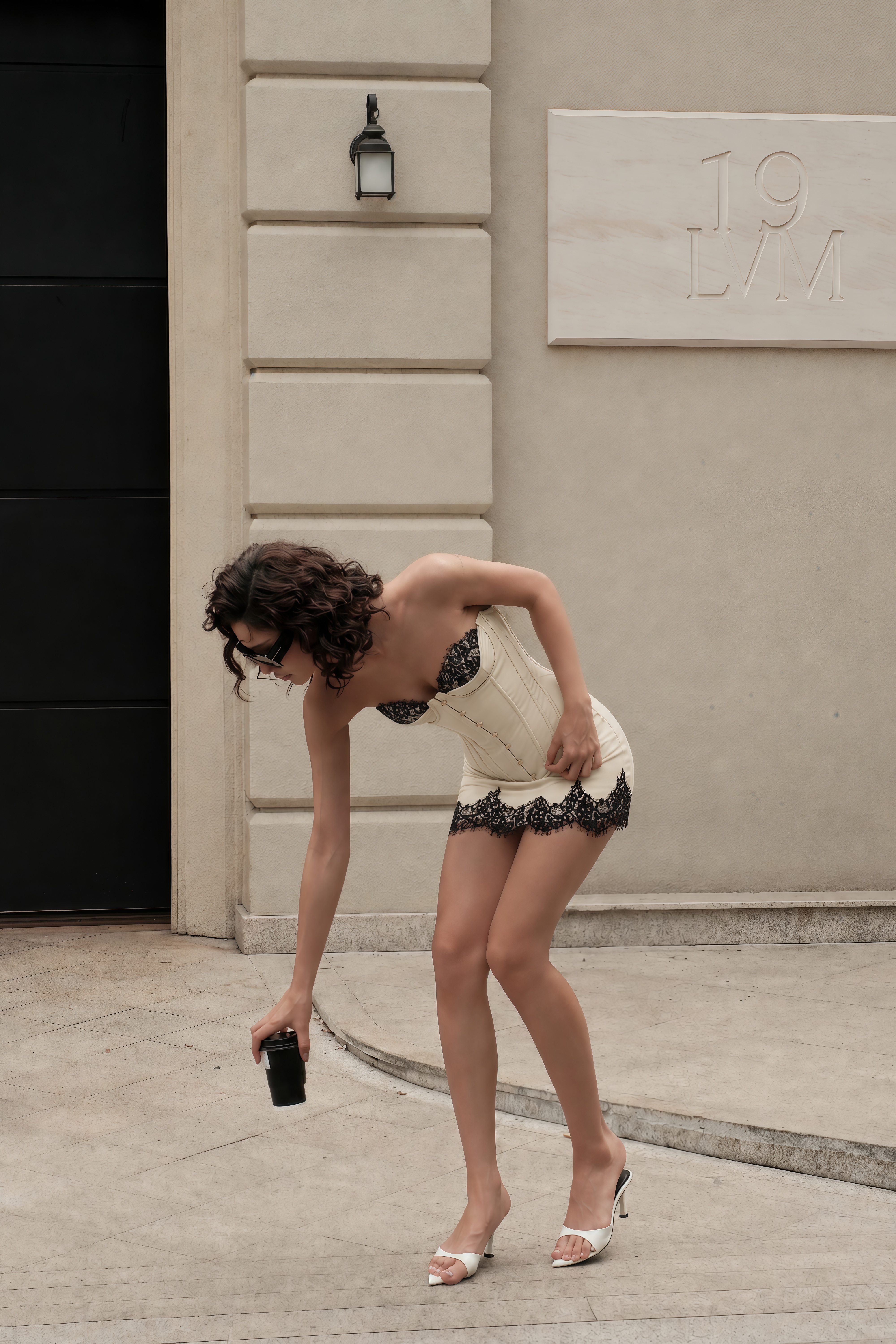 Sesilia Nude Top & Skirt with Lace Trim