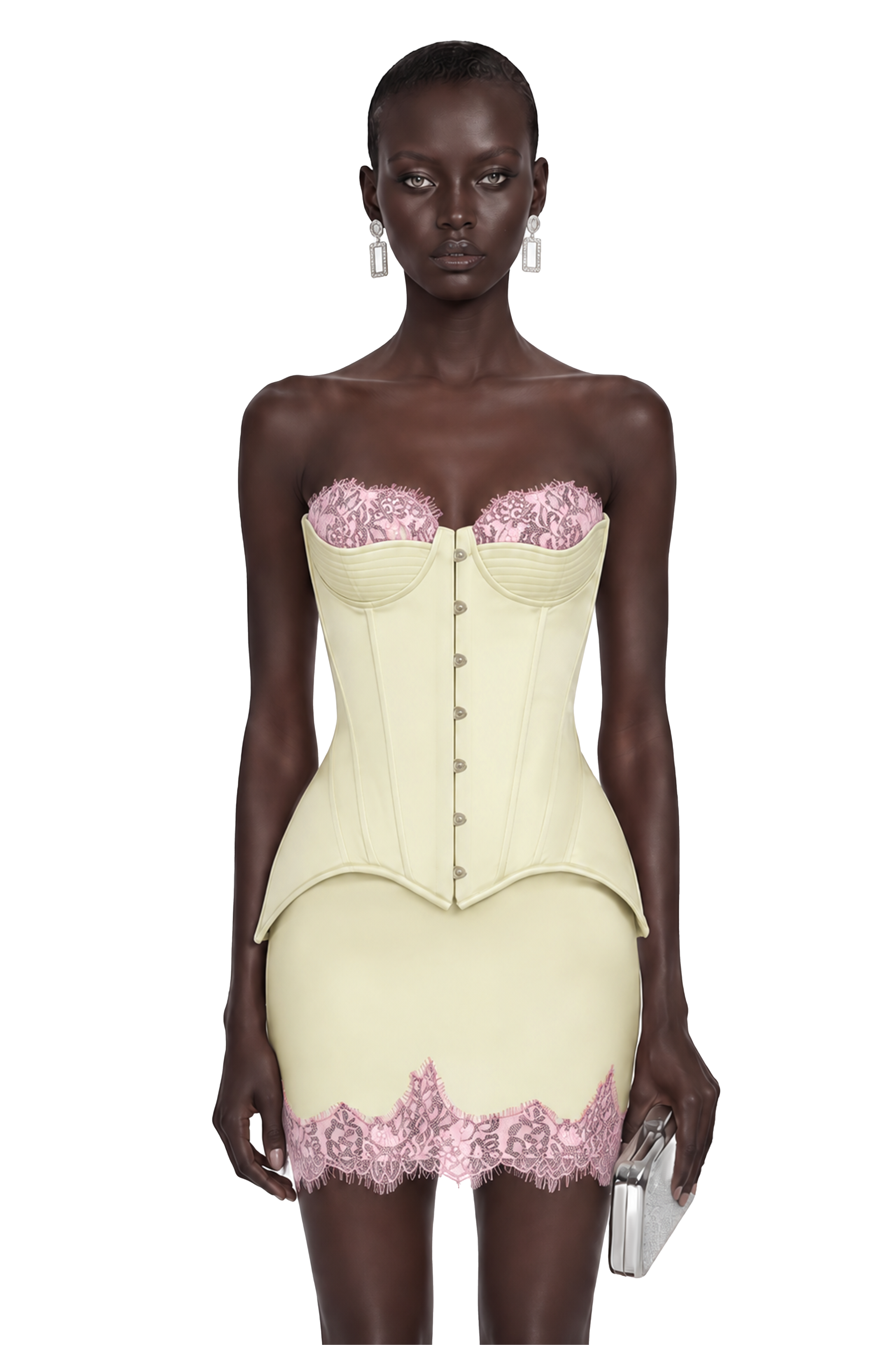Sesilia Neutral Top & Skirt with Lace Trim