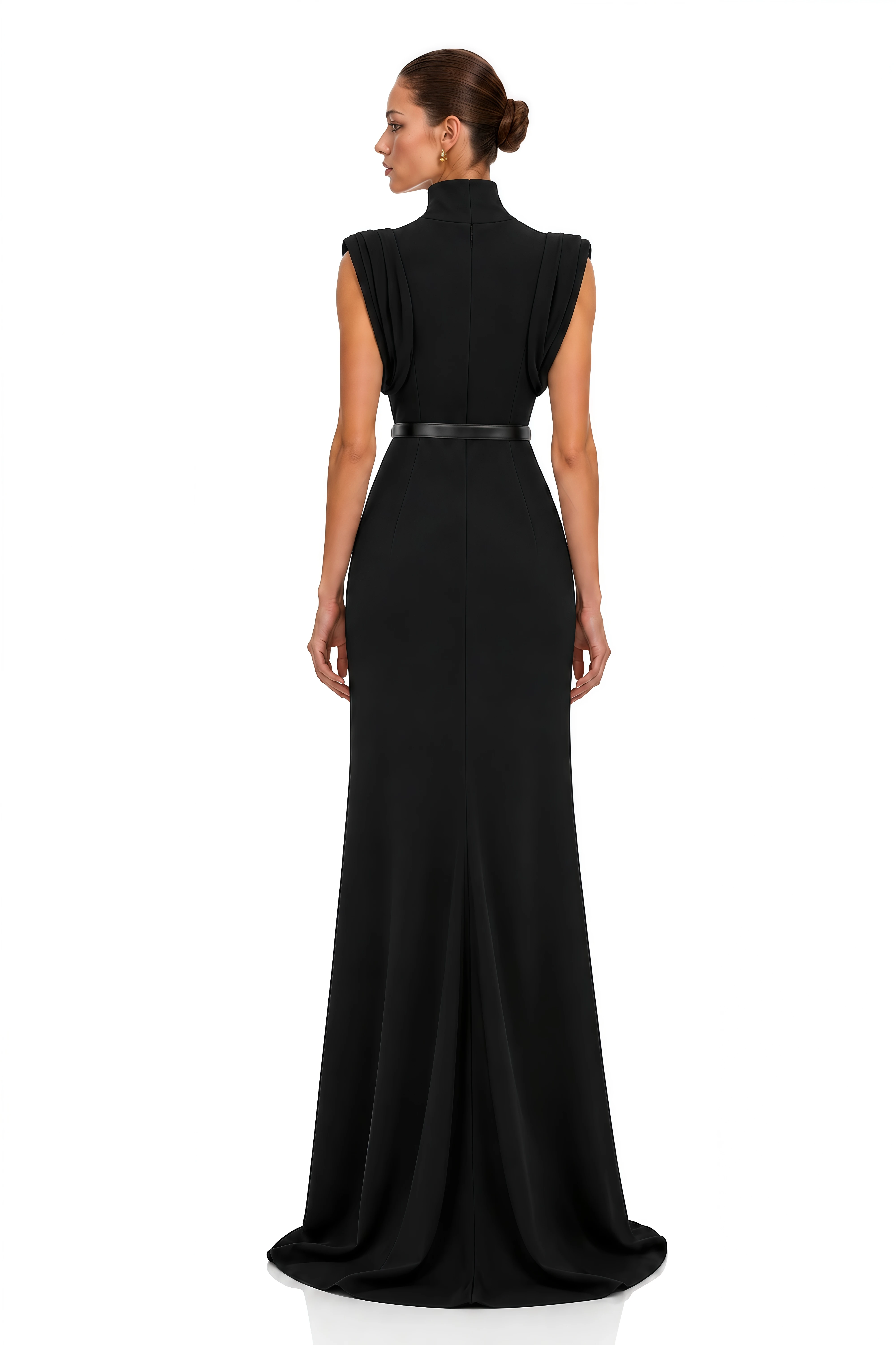 Severine Black High Neck Belted Maxi Dress