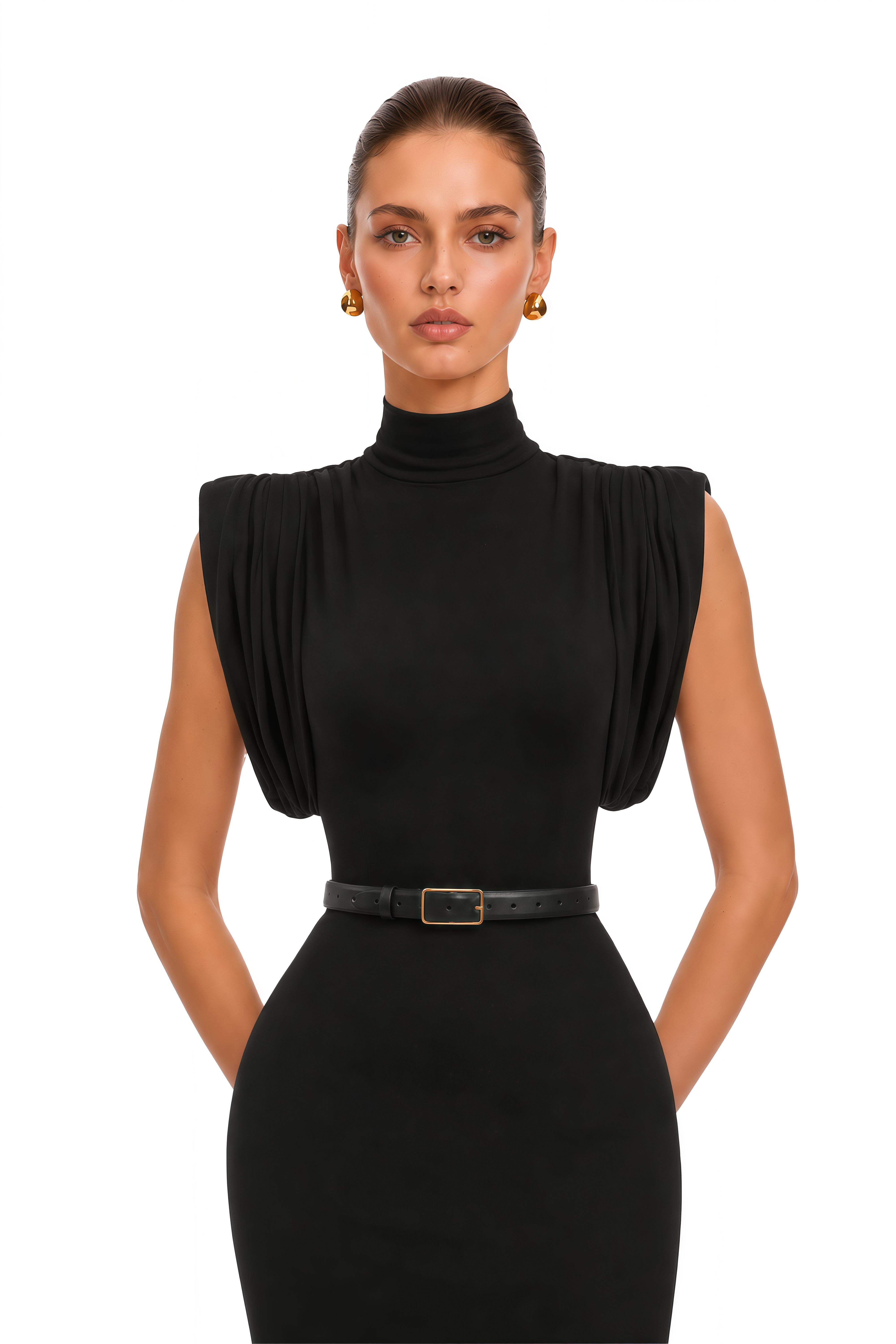 Severine Black High Neck Belted Maxi Dress