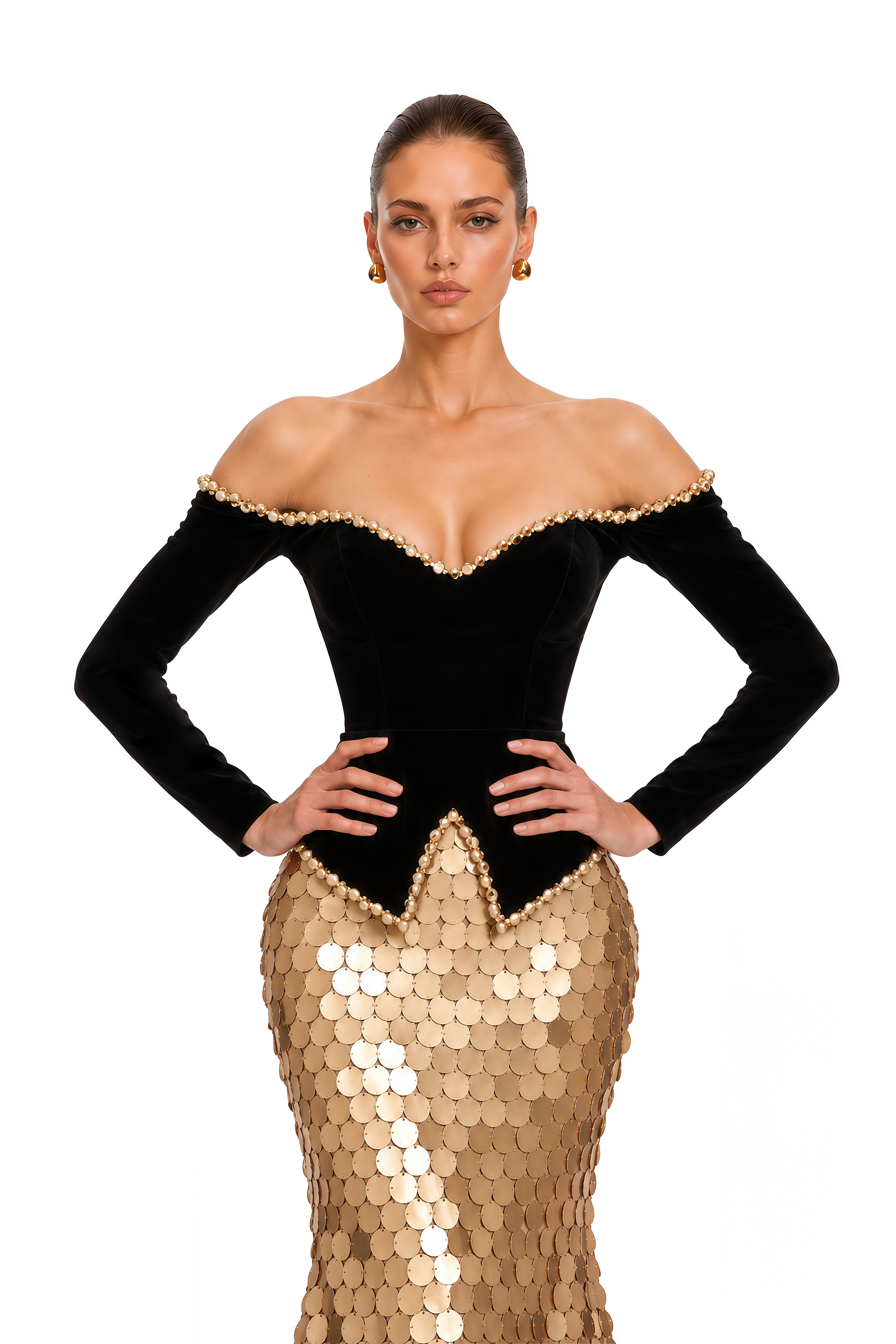 Severine Black Velvet Top & Gold Sequin Mermaid Maxi Skirt Set