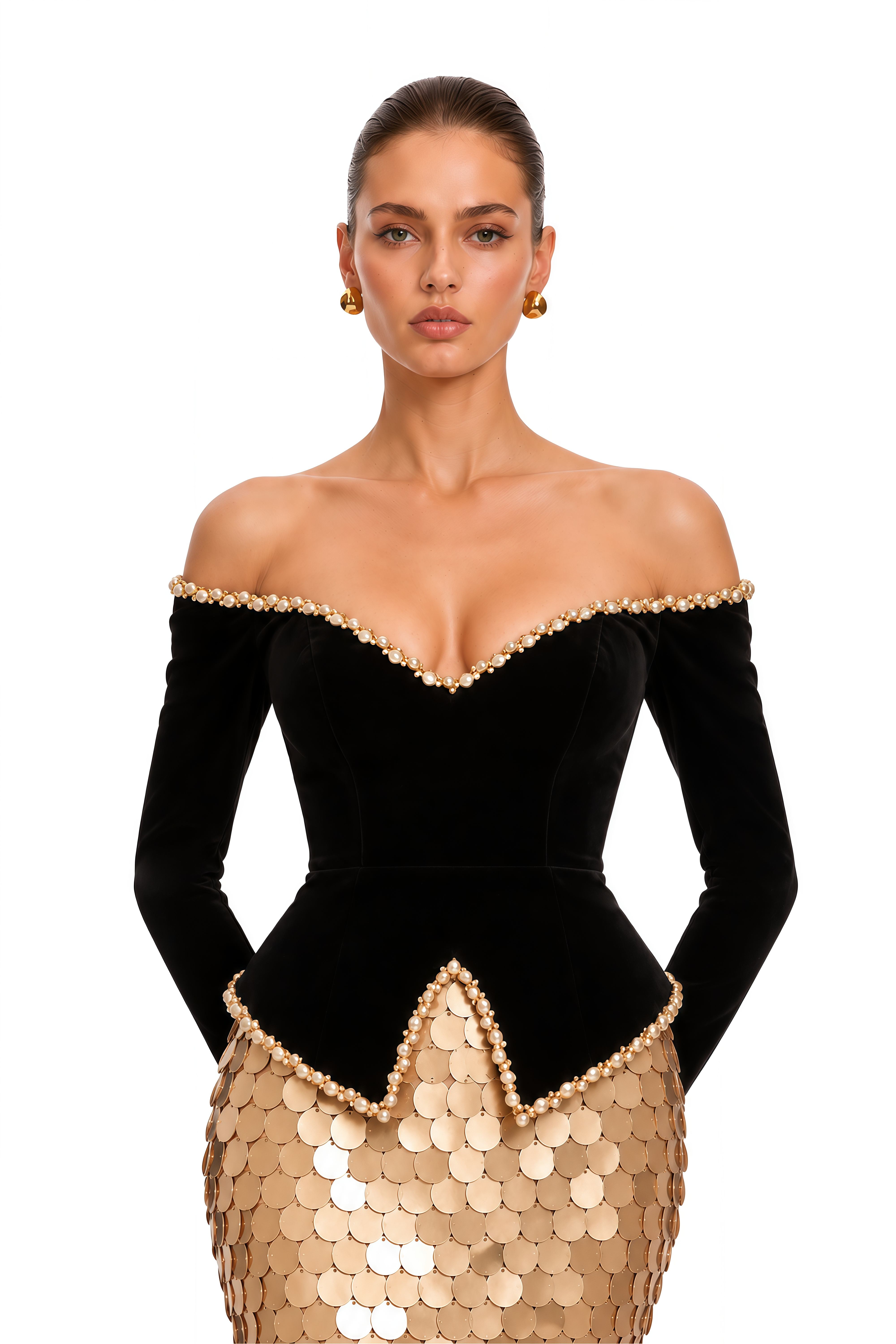Severine Black Velvet Top & Gold Sequin Mermaid Maxi Skirt Set