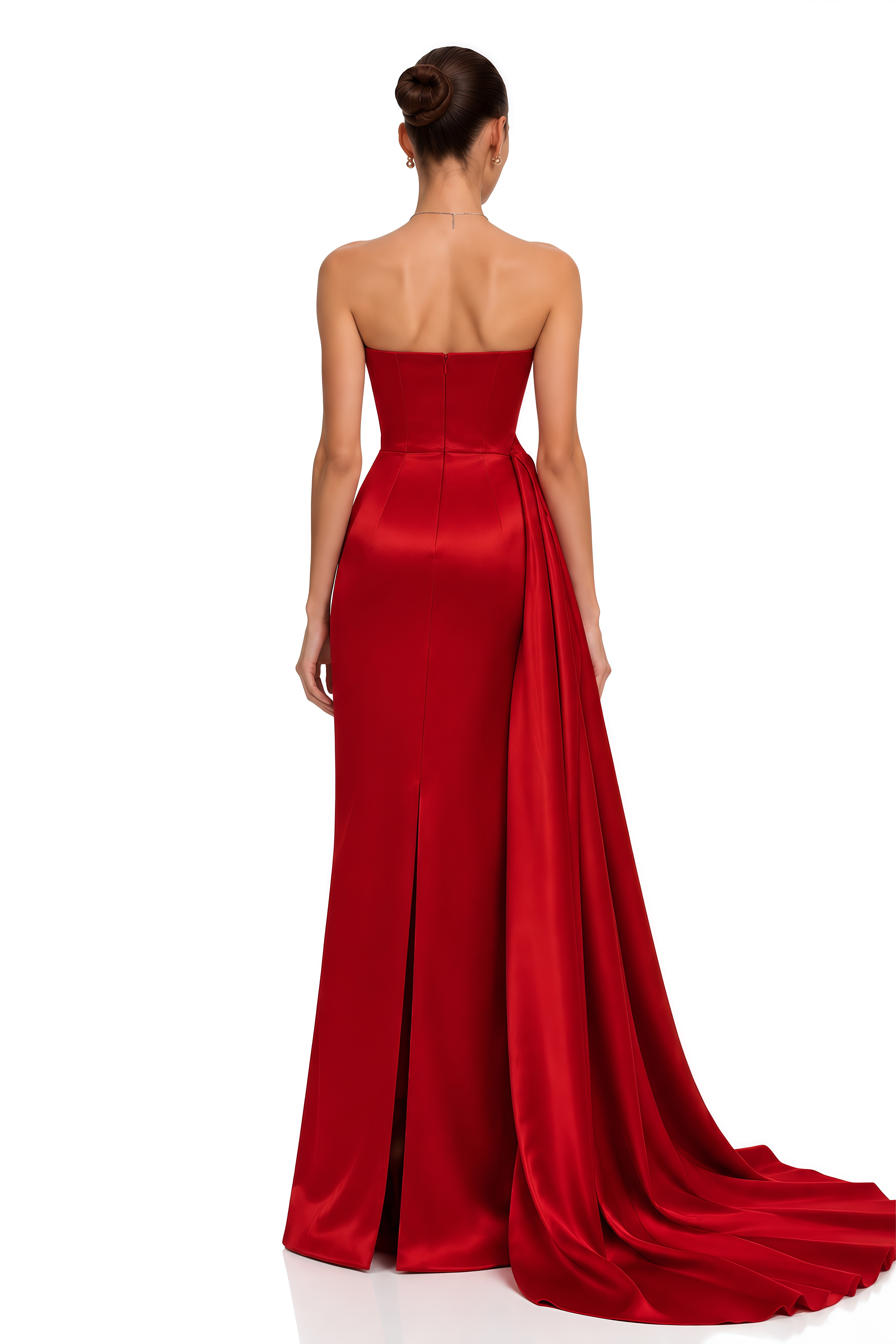Severine Red Asymmetrical Draped Satin Maxi Dress