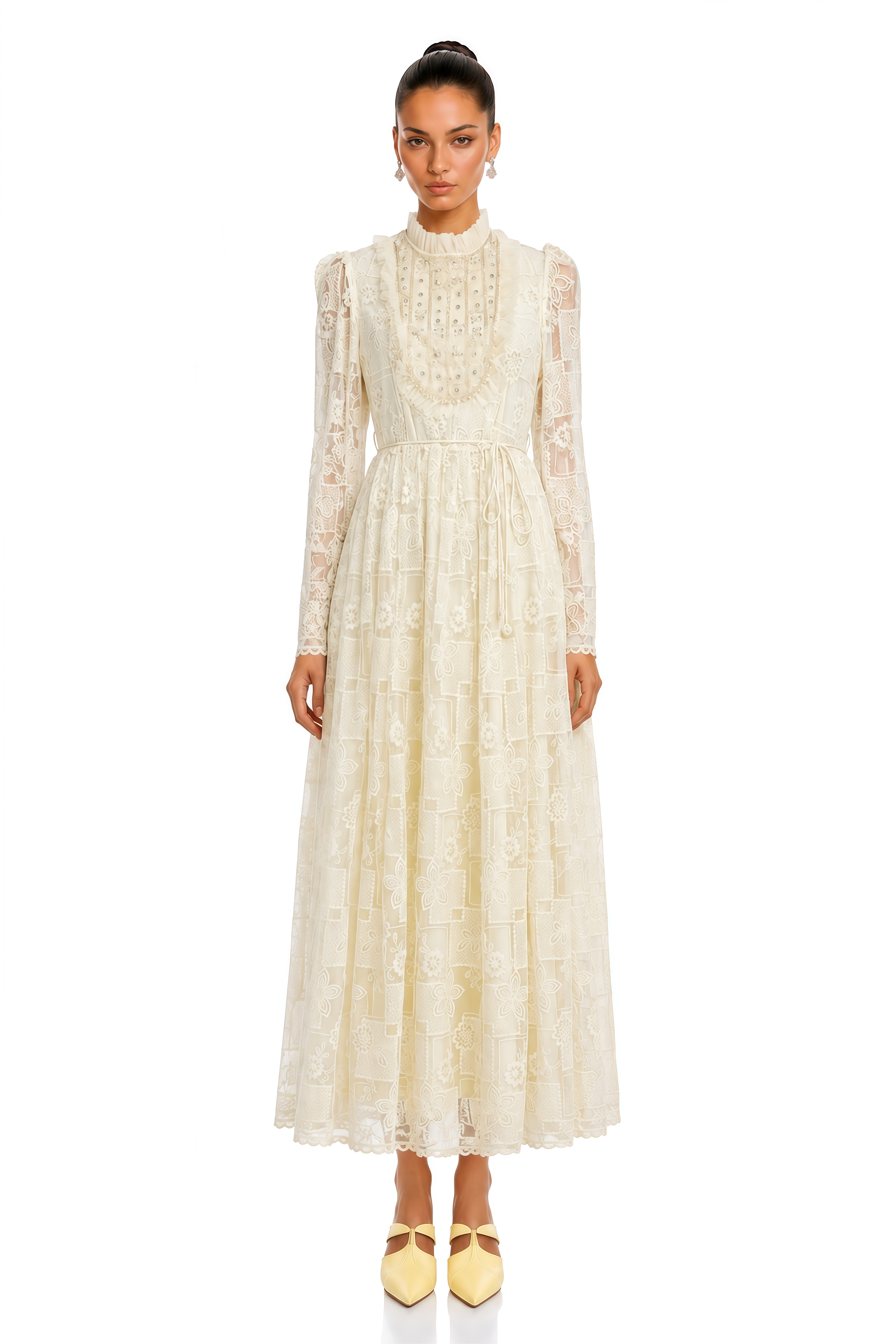 Shelby Neutral Lace Long Sleeve Maxi Dress