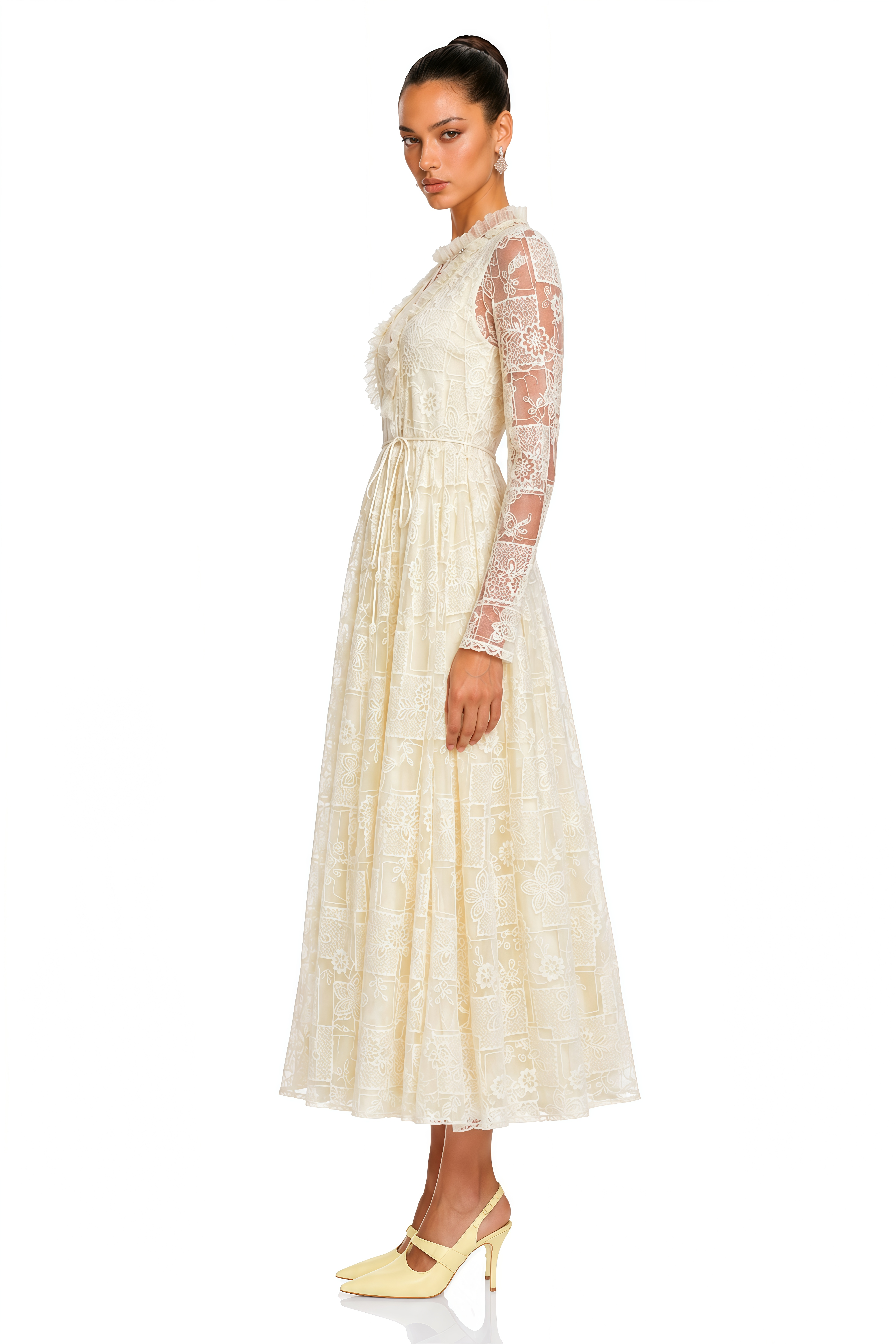 Shelby Neutral Lace Long Sleeve Maxi Dress