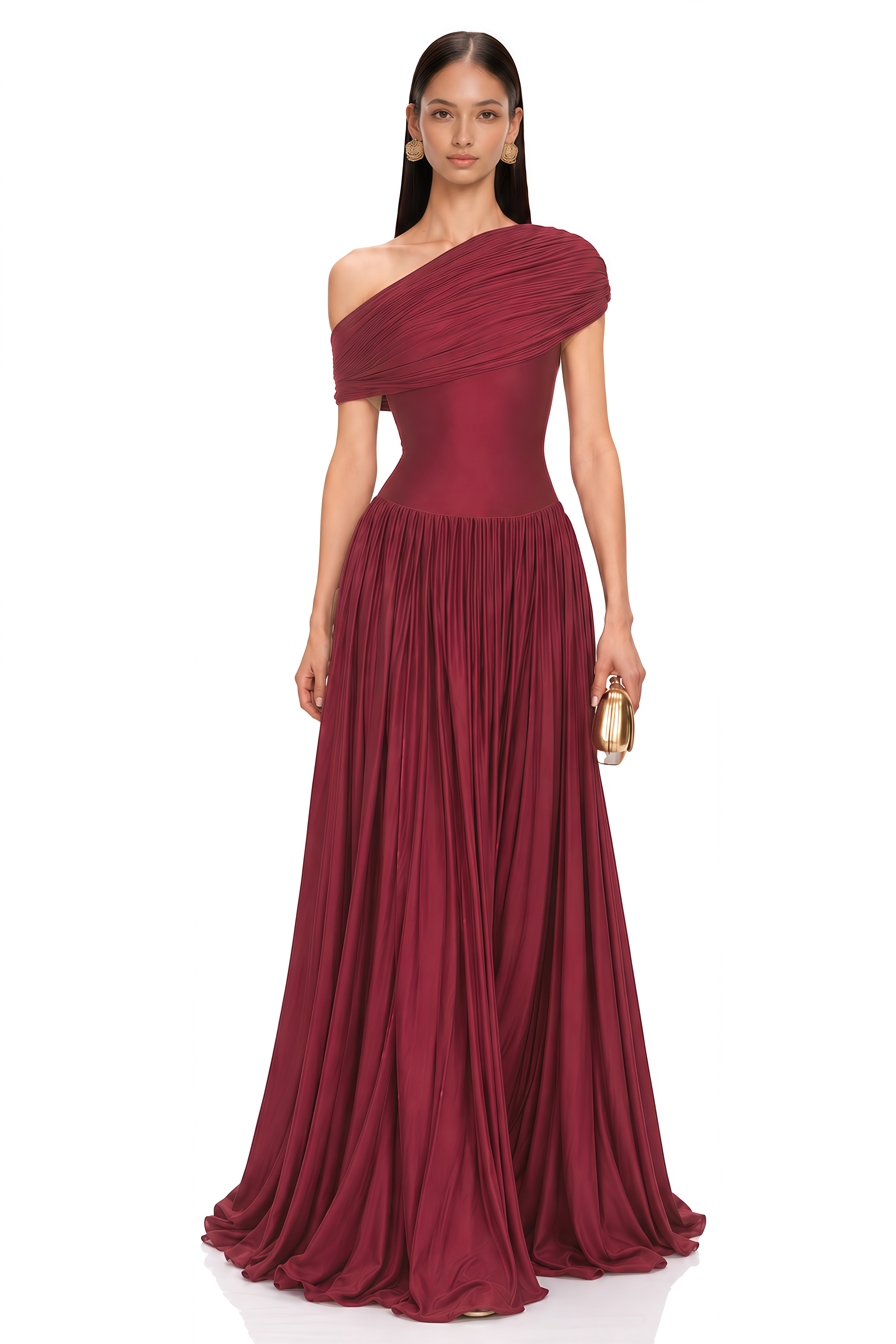 Sheryl Burgundy One Shoulder Draped Maxi Dress