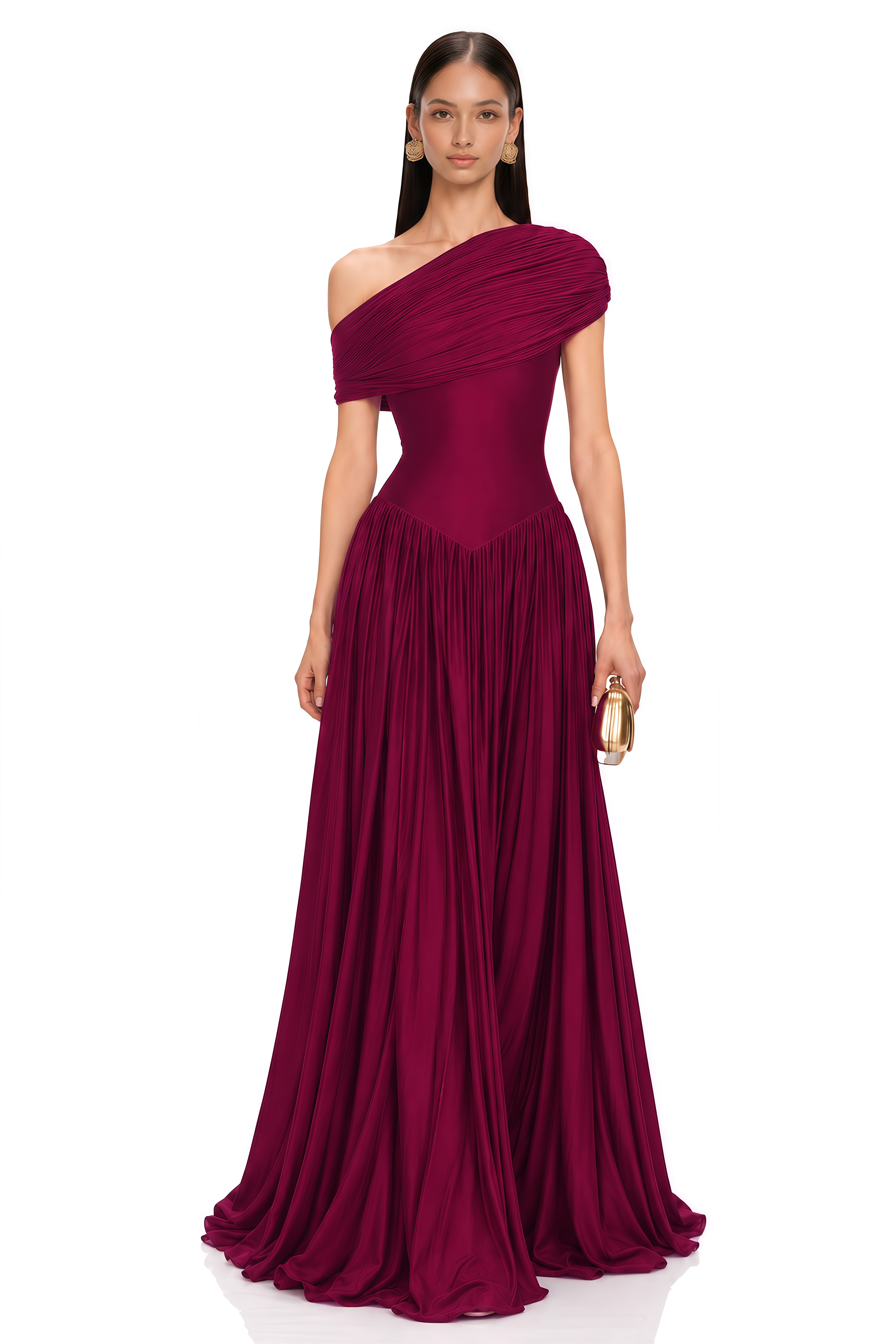 Sheryl Burgundy One Shoulder Draped Maxi Dress