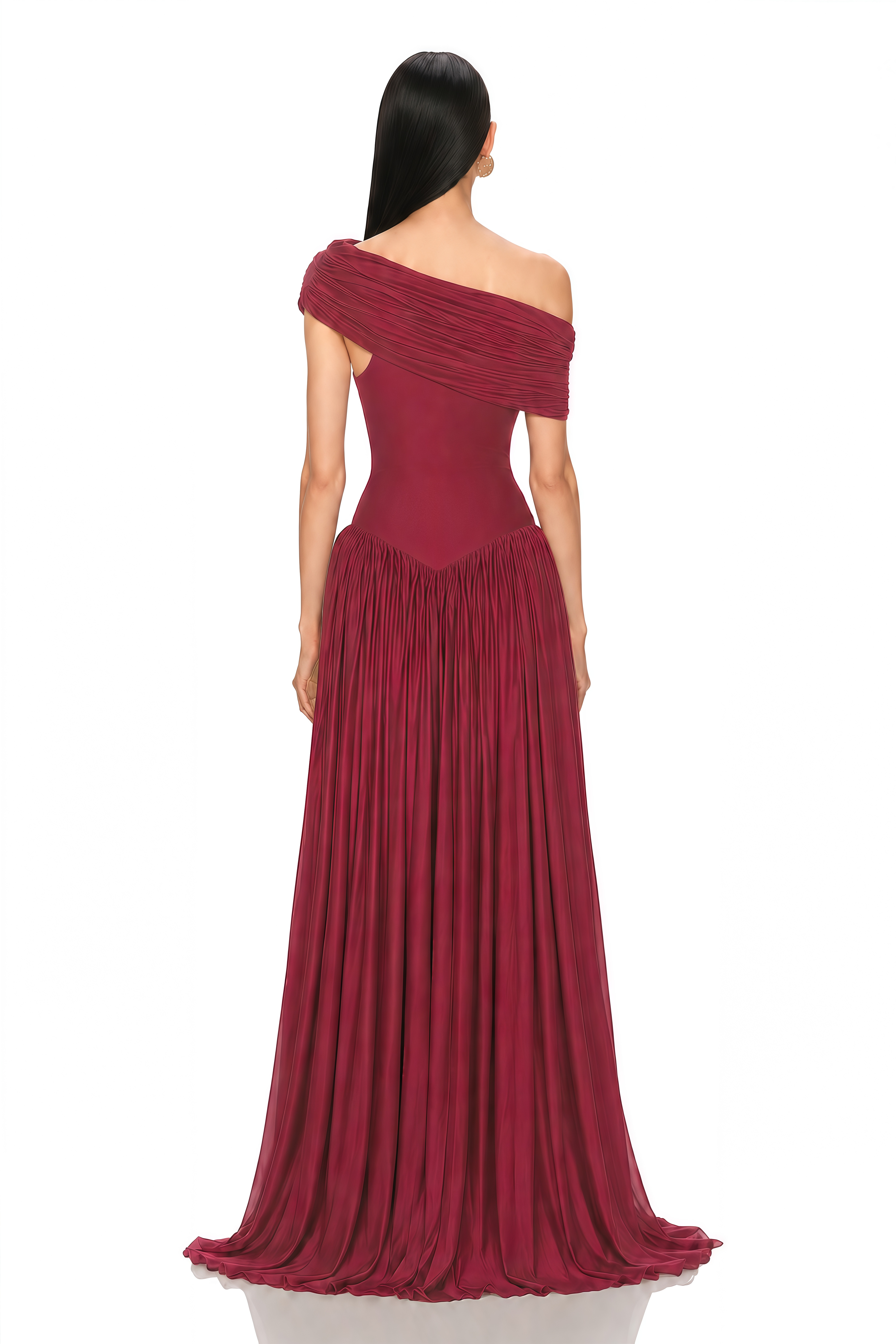 Sheryl Burgundy One Shoulder Draped Maxi Dress