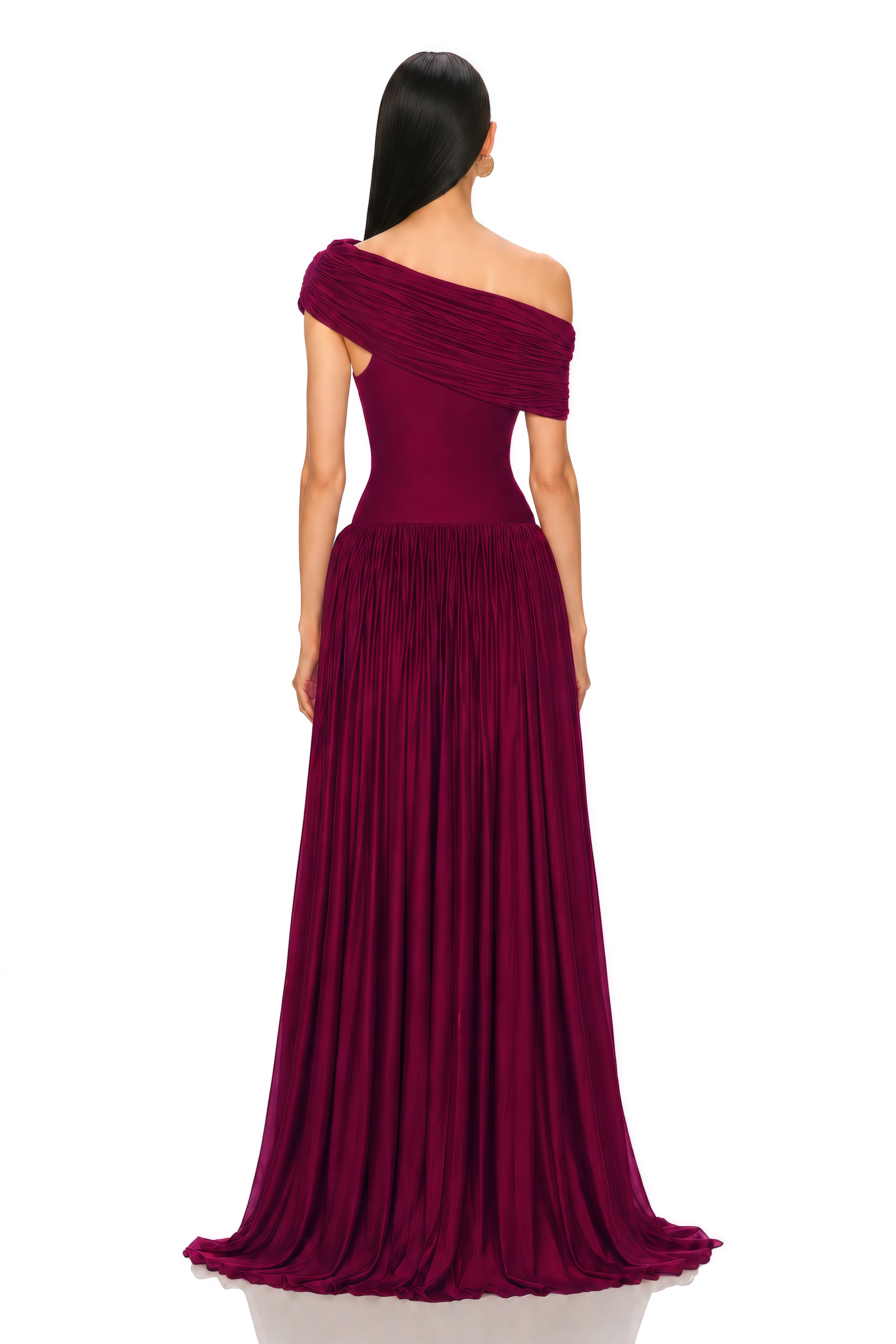 Sheryl Burgundy One Shoulder Draped Maxi Dress