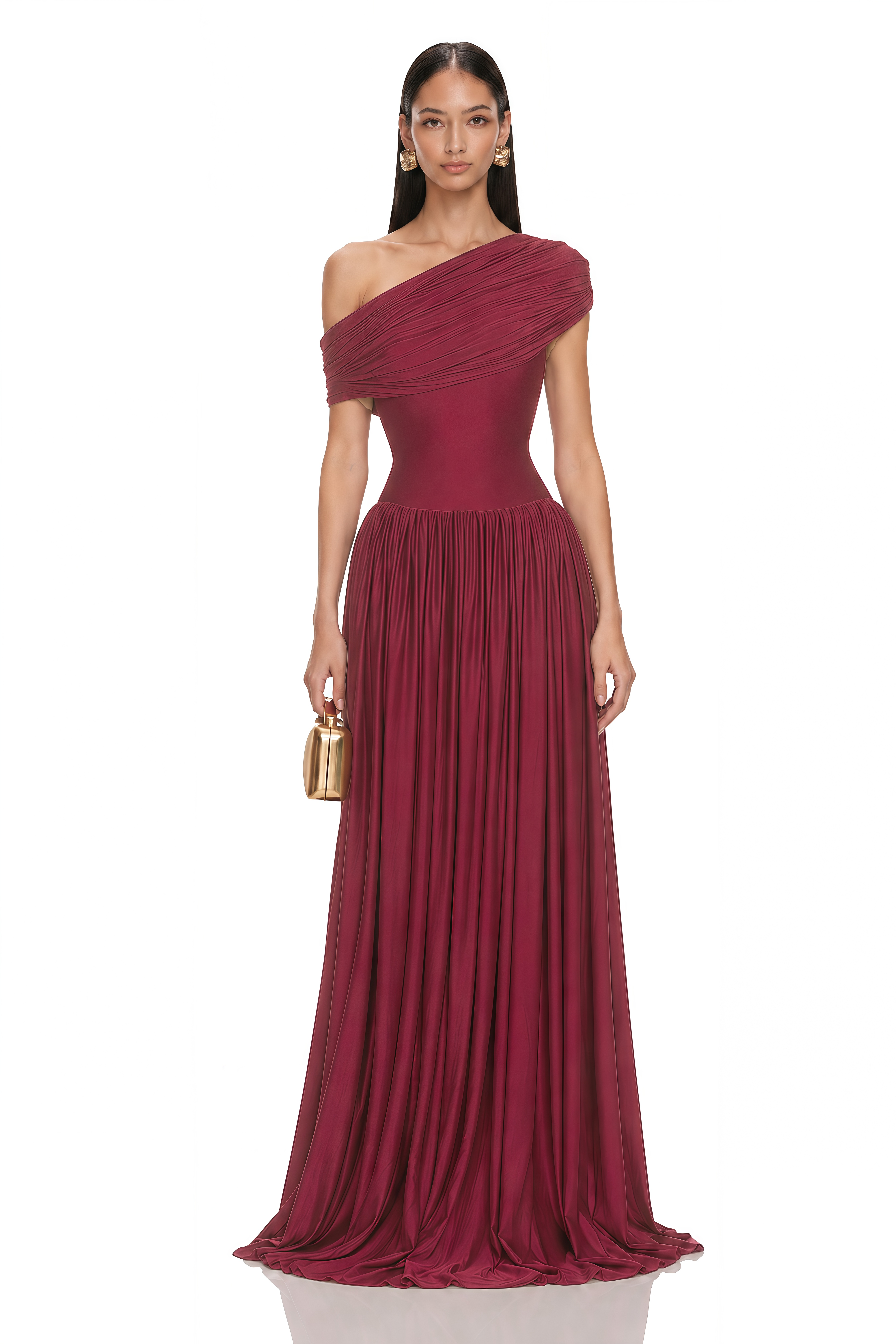 Sheryl Burgundy One Shoulder Draped Maxi Dress